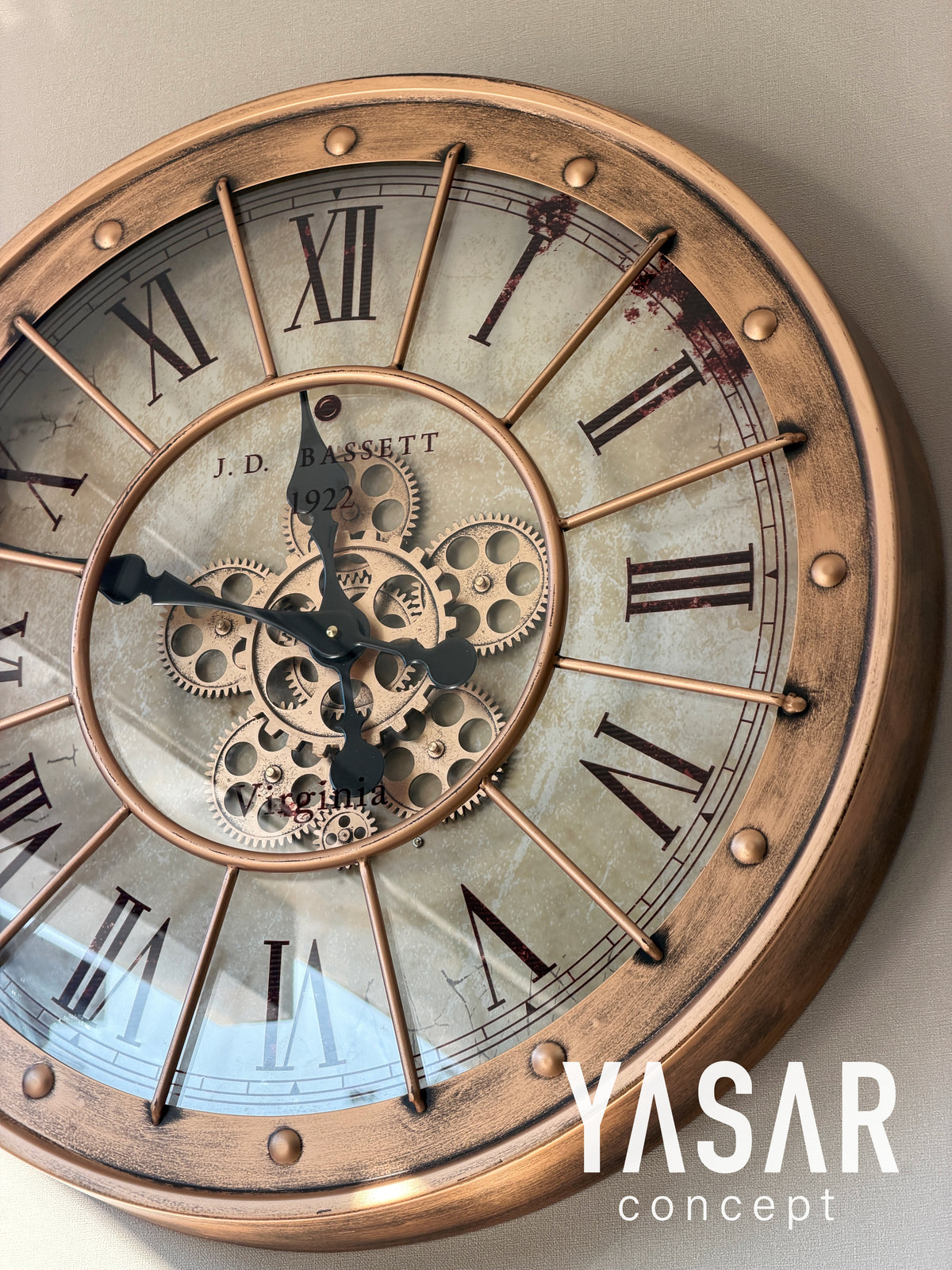 Virginia Metal Çarklı Duvar Saati 60 Cm