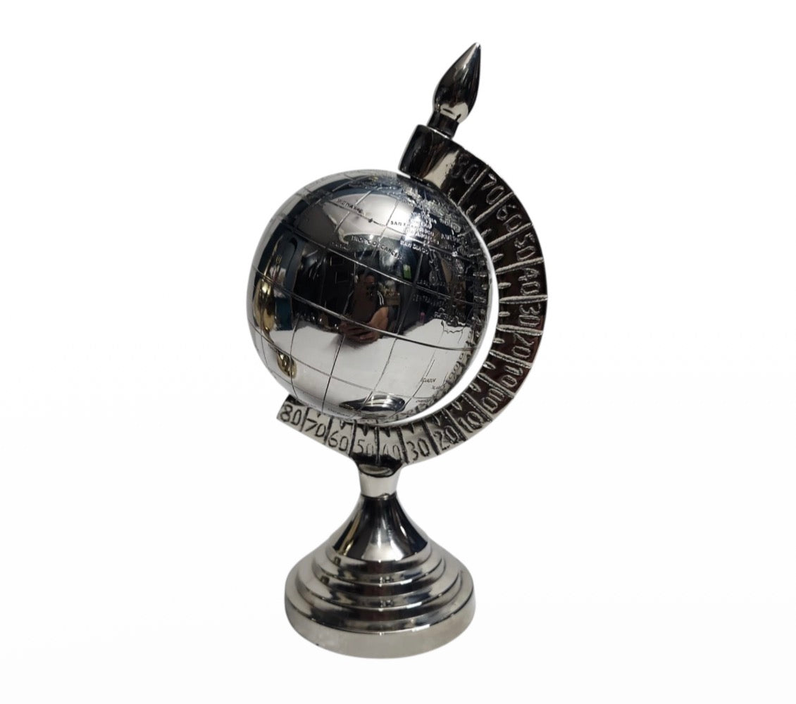 Meridian Metal Dünya Küre Gümüş 11x23 Cm