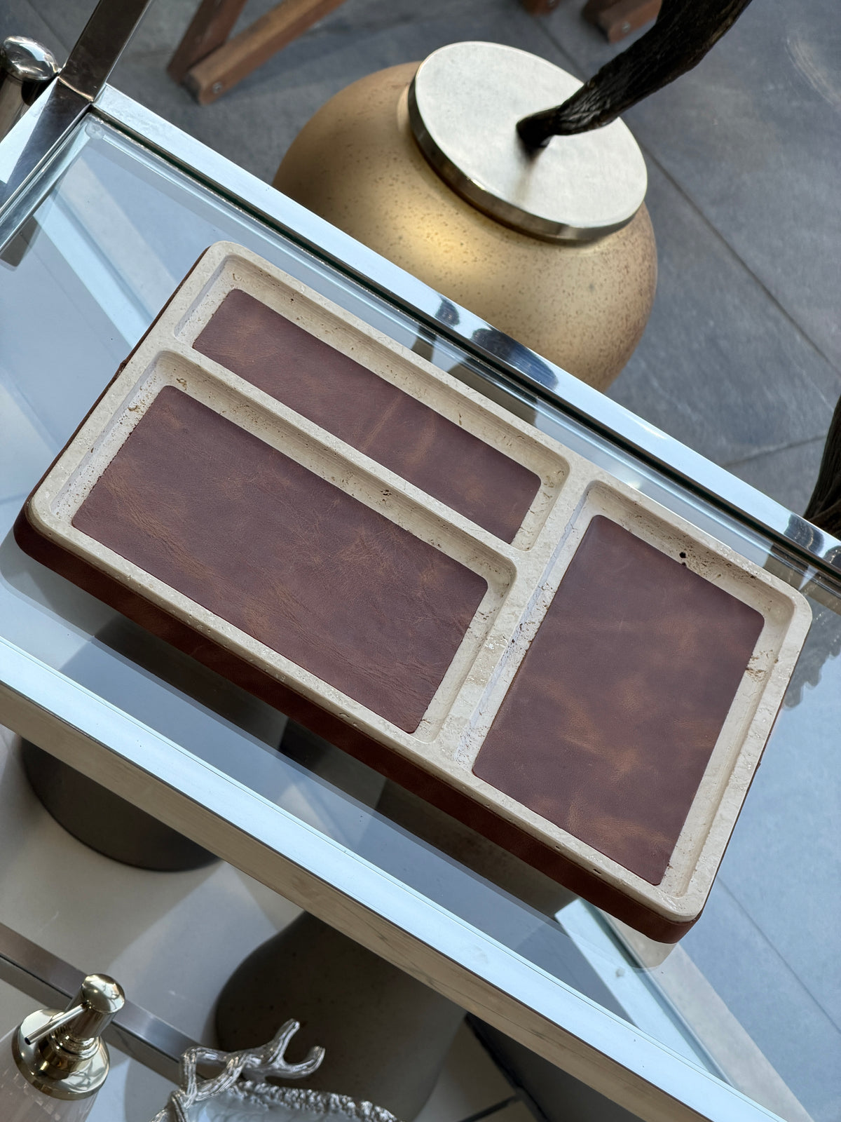 Sovrano Deri Detaylı Traverten Organizer 25x35 Cm