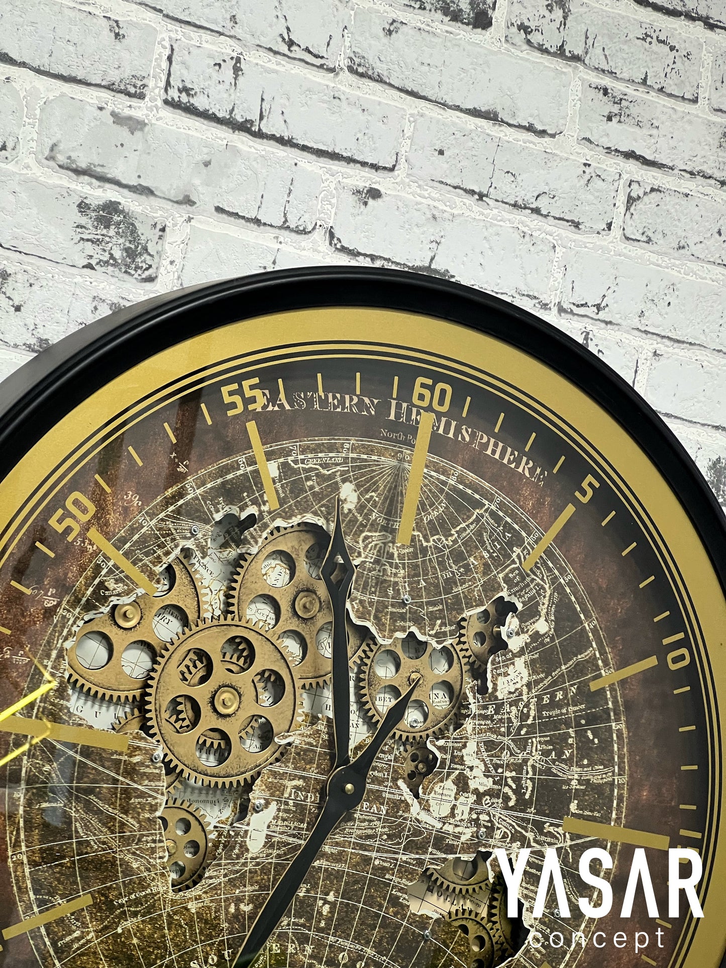 Globetime Dünya Haritalı Metal Çarklı Duvar Saati Gold Detay 60 Cm