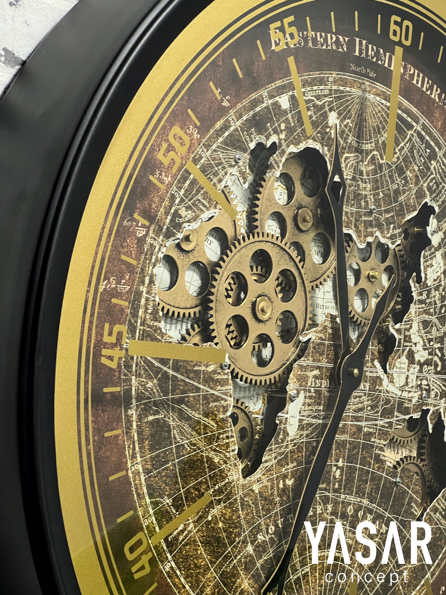 Globetime Dünya Haritalı Metal Çarklı Duvar Saati Gold Detay 60 Cm