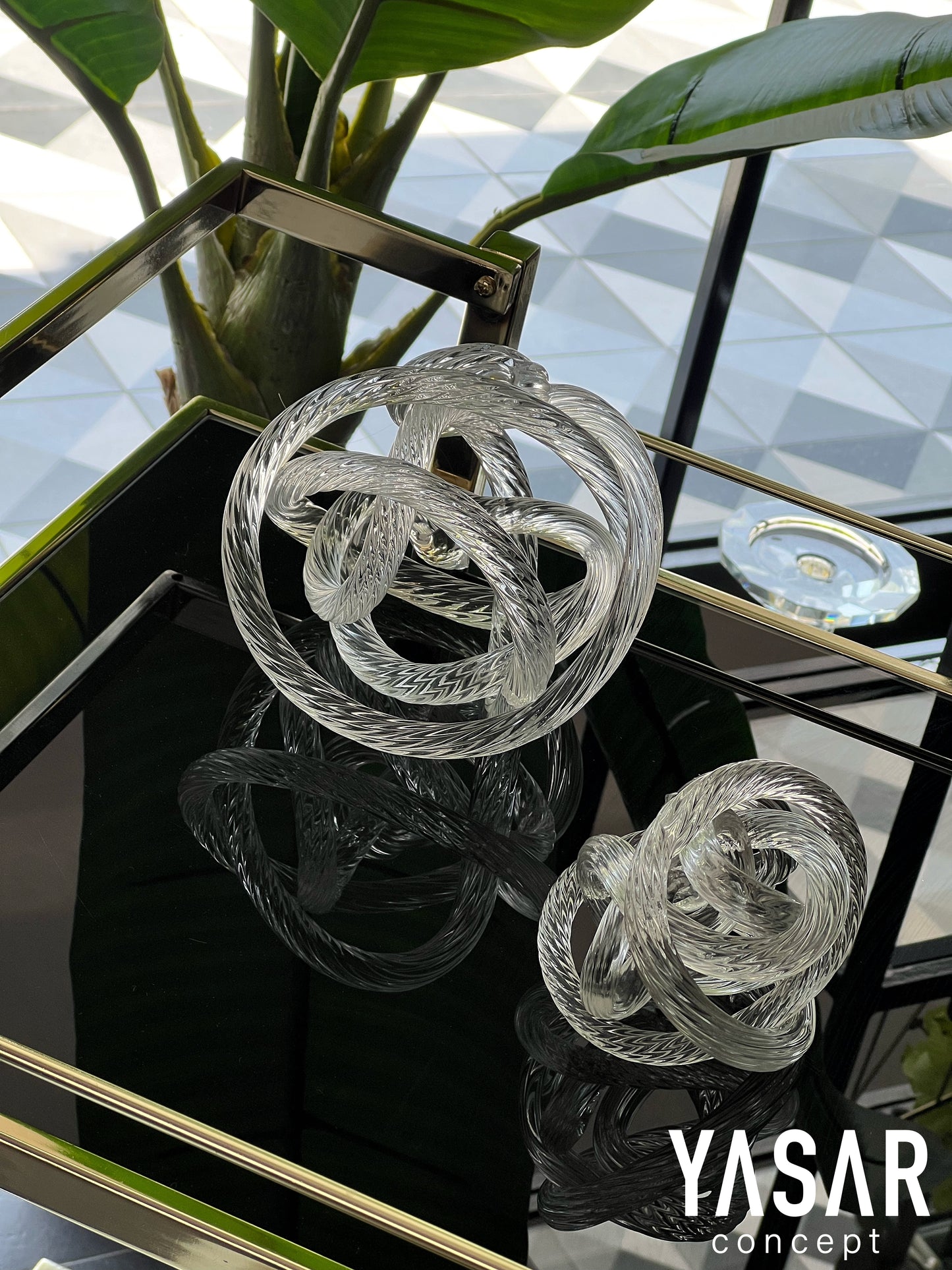 2'Li Cam Düğüm Halat Dekor Şeffaf