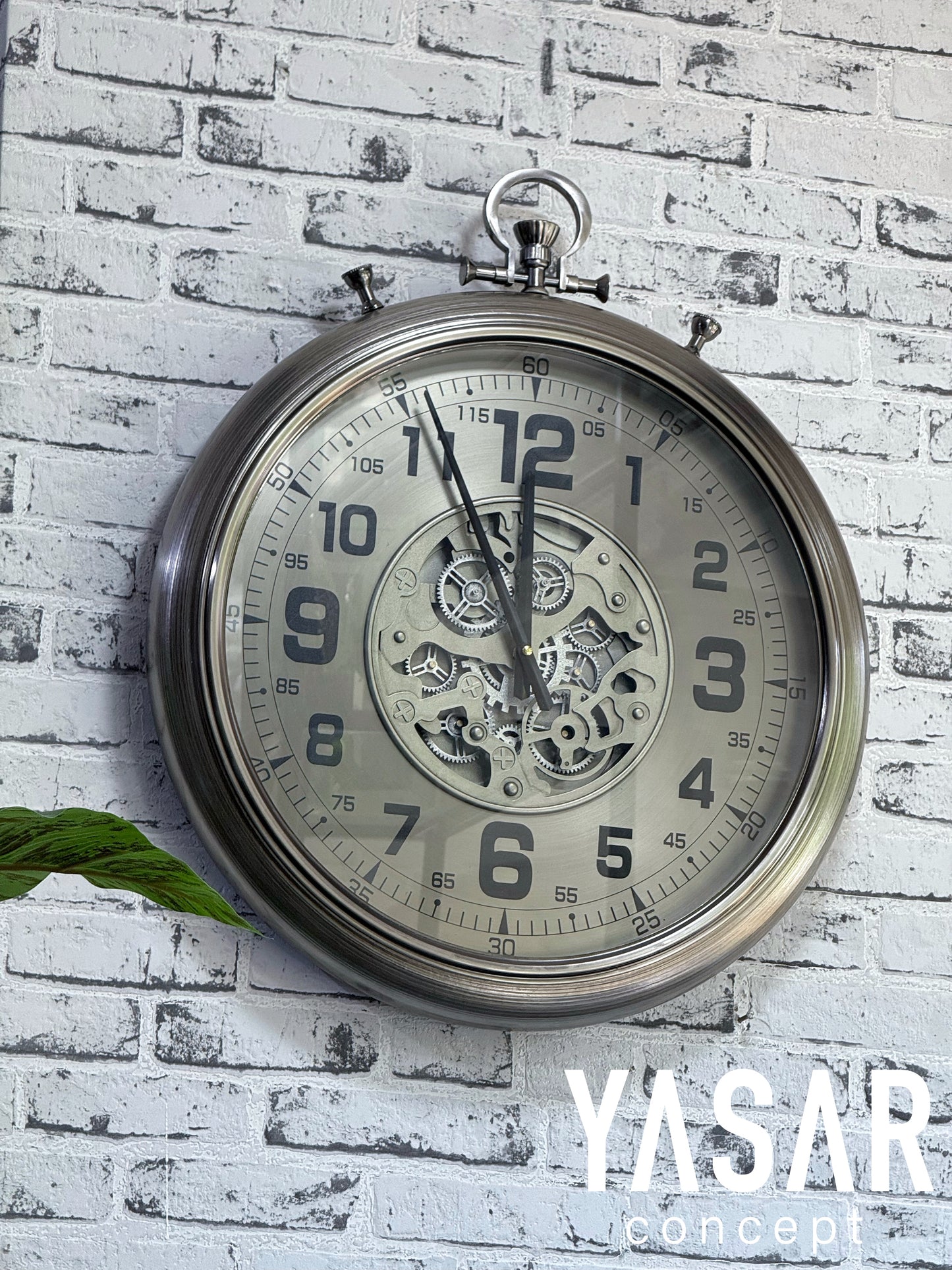 Chronovia Metal Çarklı Duvar Saati Gümüş 60 Cm