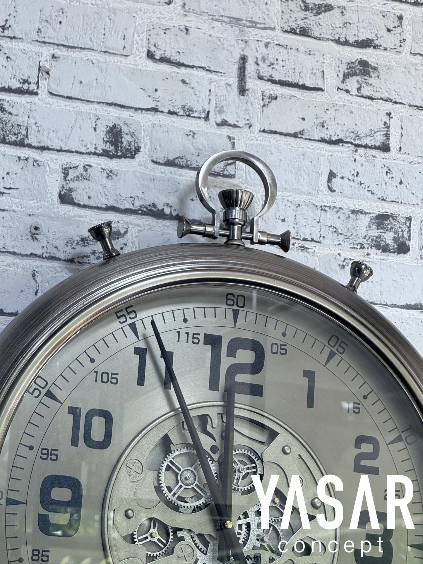 Chronovia Metal Çarklı Duvar Saati Gümüş 60 Cm