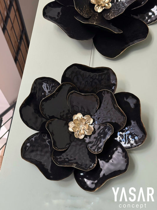 Black Flower Metal Duvar Panosu Tablosu