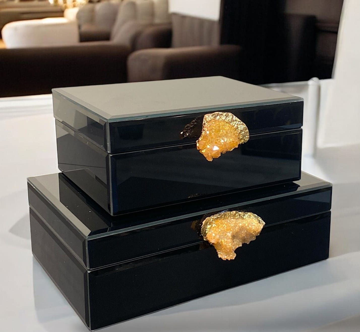 Miravia Dekoratif Cam Kutu Doğal Taşlı Siyah Set