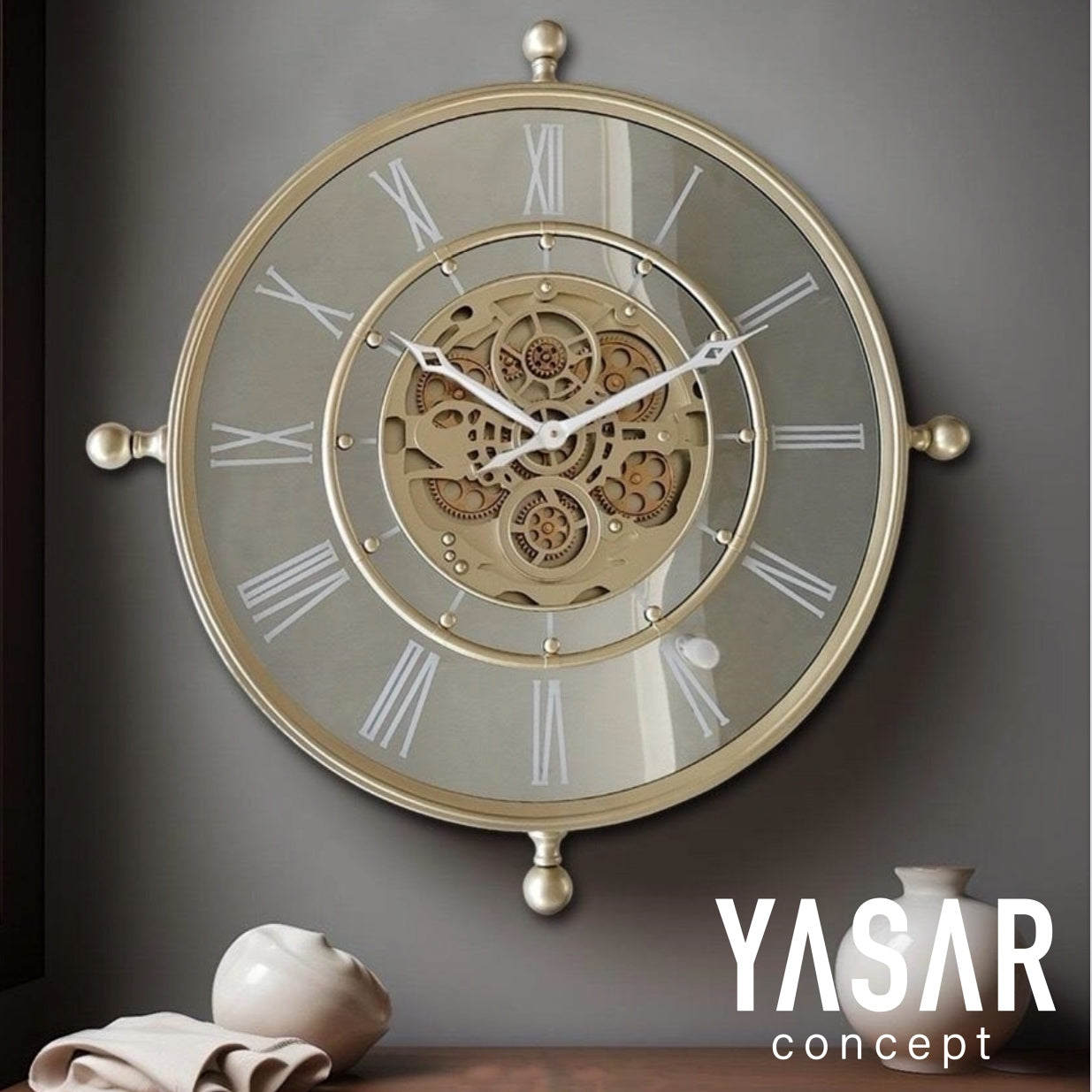 Clastron Metal Çarklı Duvar Saati 80 Cm