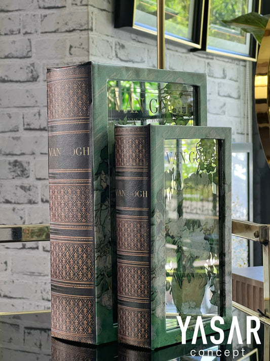 2'Li Van Gogh Dekoratif Deri Aynalı Kitap Kutu