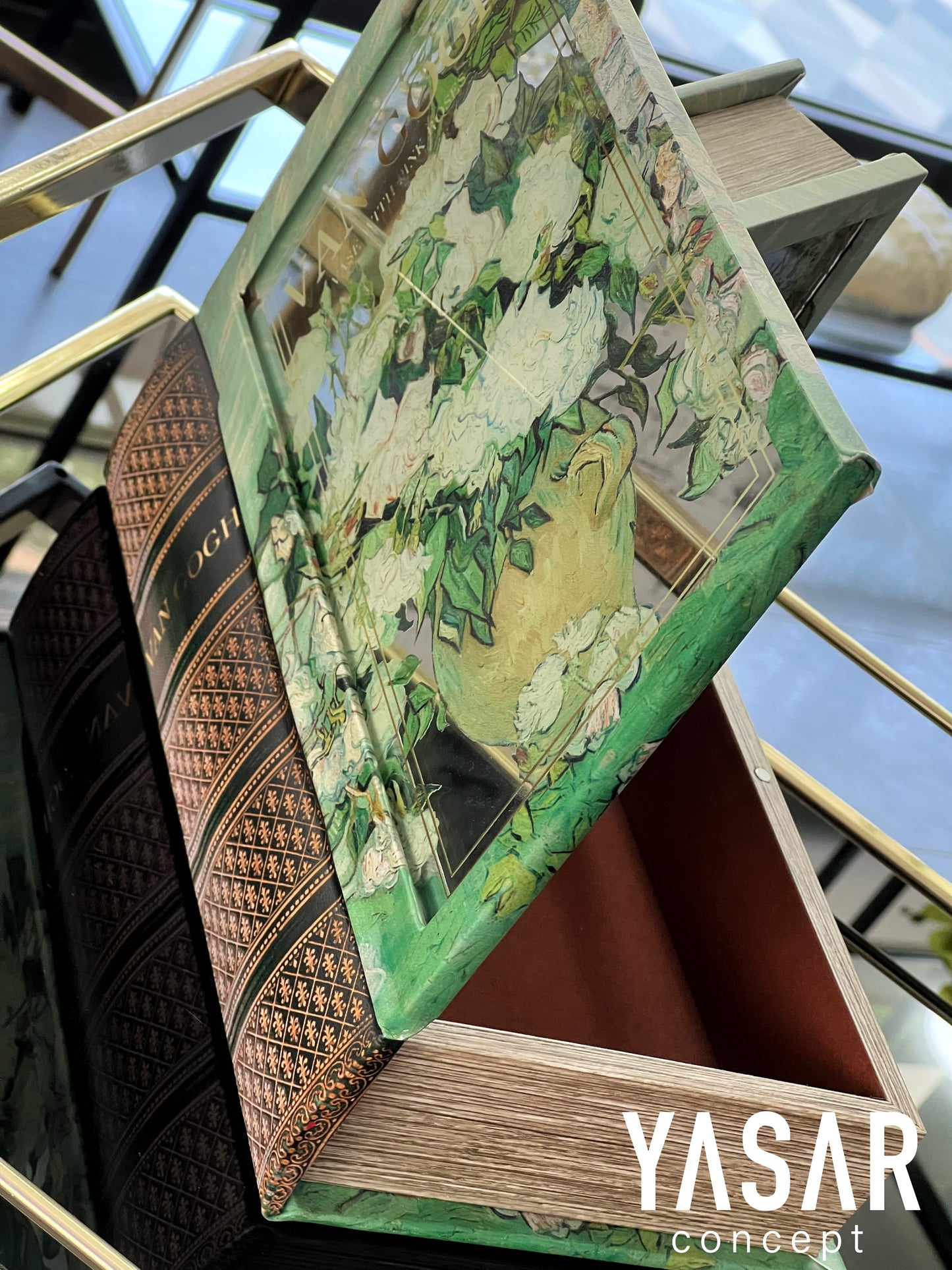 2'Li Van Gogh Dekoratif Deri Aynalı Kitap Kutu
