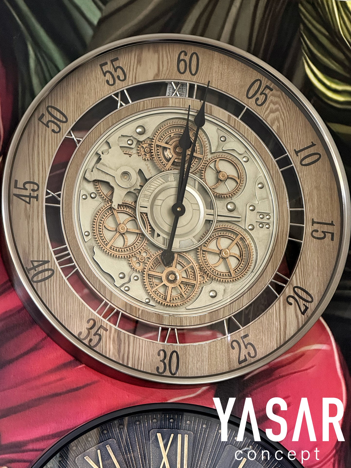 Wheelon Metal Ahşap Çarklı Duvar Saati 60 Cm