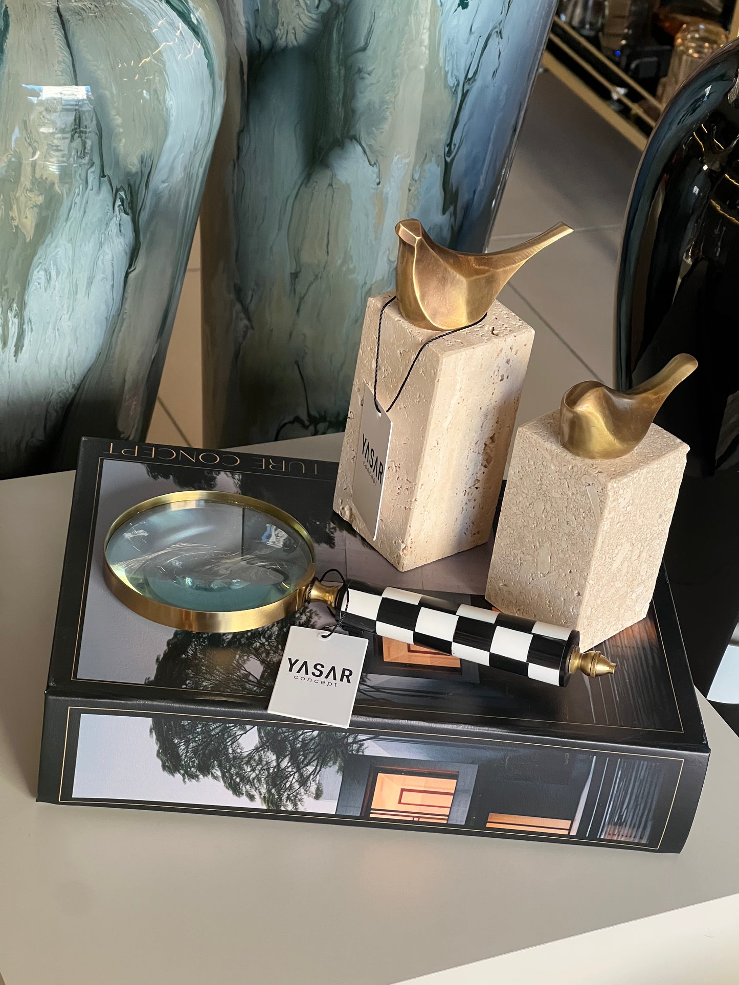 Ornithis Dekoratif Kuş Obje Set Traverten Mermer (İkili)