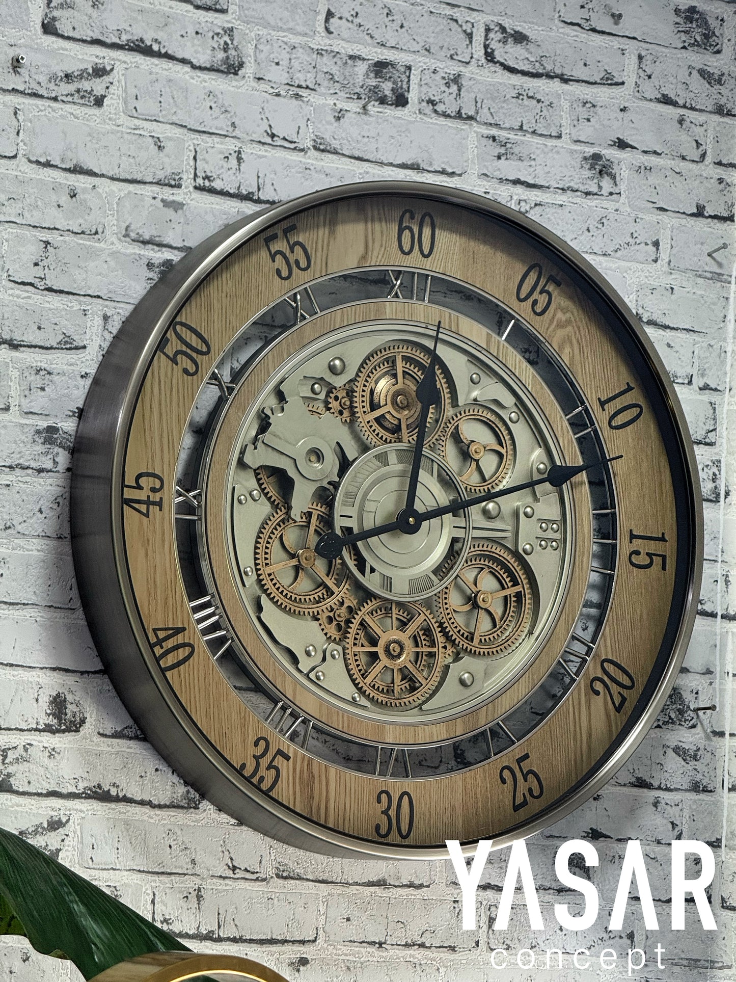 Wheelon Metal Ahşap Çarklı Duvar Saati 60 Cm