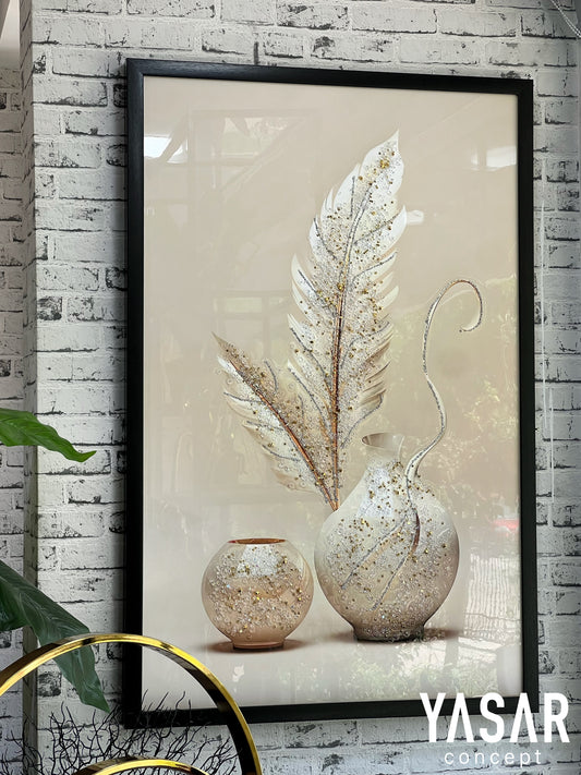 White Vases Kristal Epoksi Taşlı Reçine Tablo
