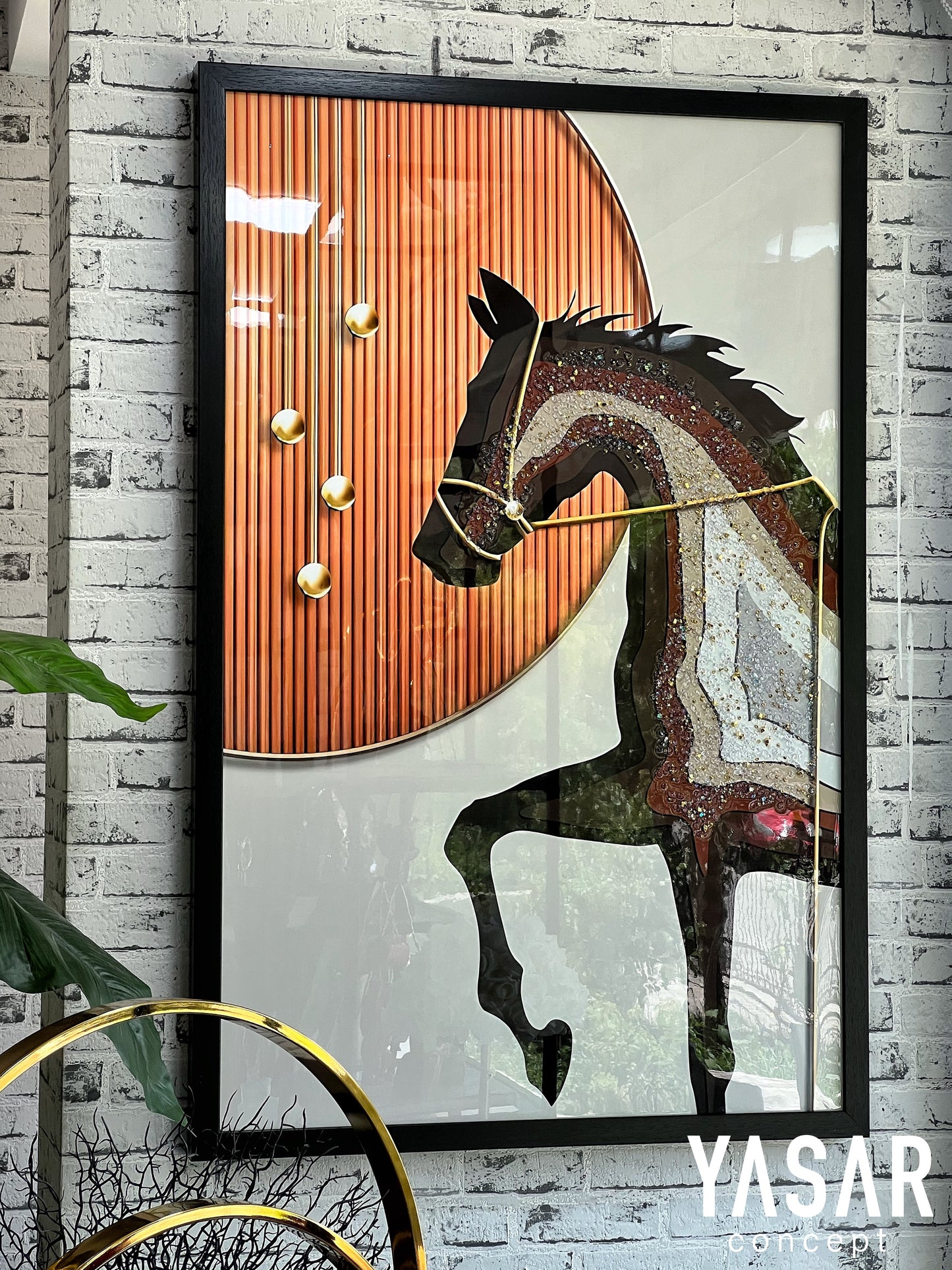 Society Horse Turuncu Atlı Kristal Epoksi Taşlı Reçine Tablo
