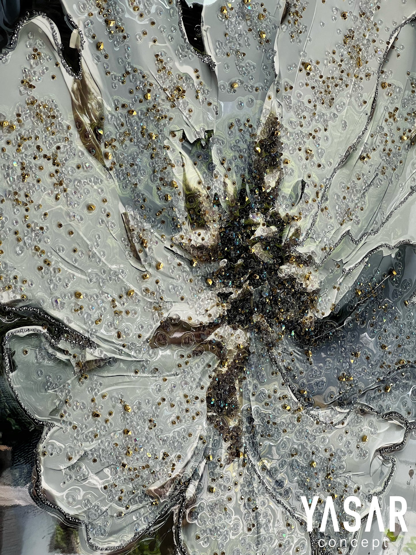 Lilurea Çiçekli Kristal Epoksi Taşlı Reçine Tablo