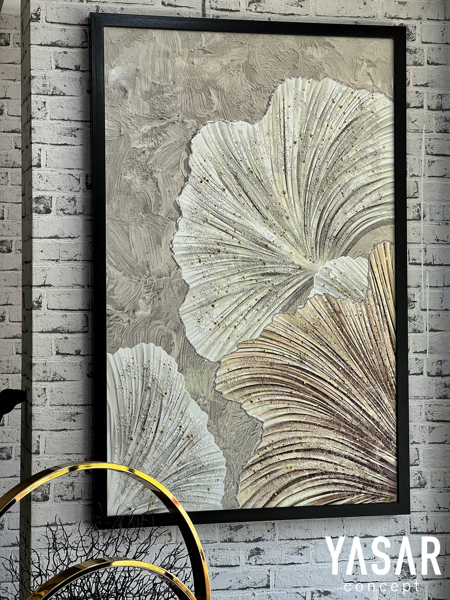 Leaf of Life Çiçekli Kristal Epoksi Taşlı Reçine Tablo