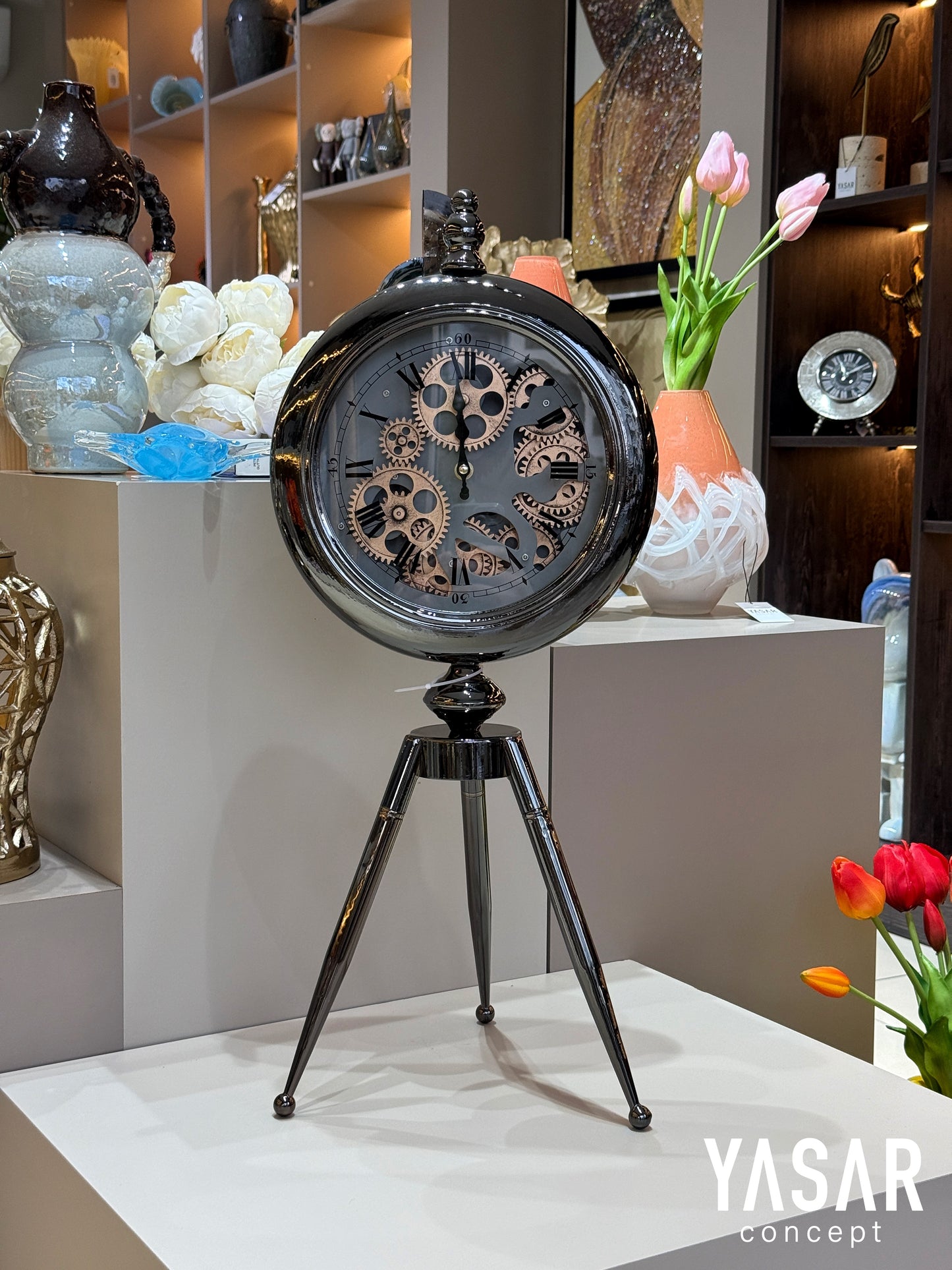 Veloris Metal Çarklı Masa Saati 26x65 Cm