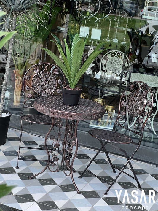 Belforgia Ferforje Masa Sandalye Takımı Siyah Bakır