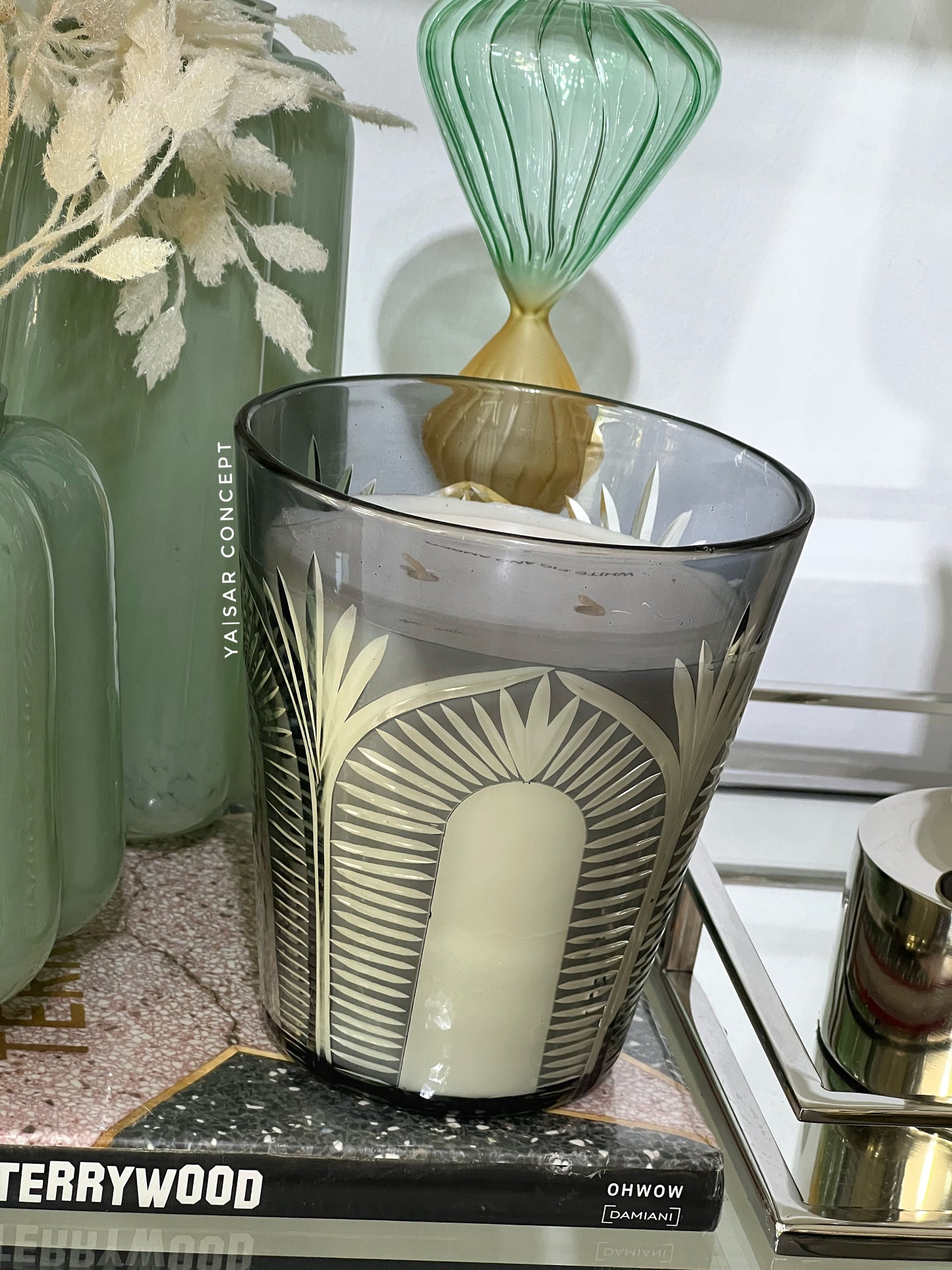 Marli Kesme Cam Mum Gri Büyük