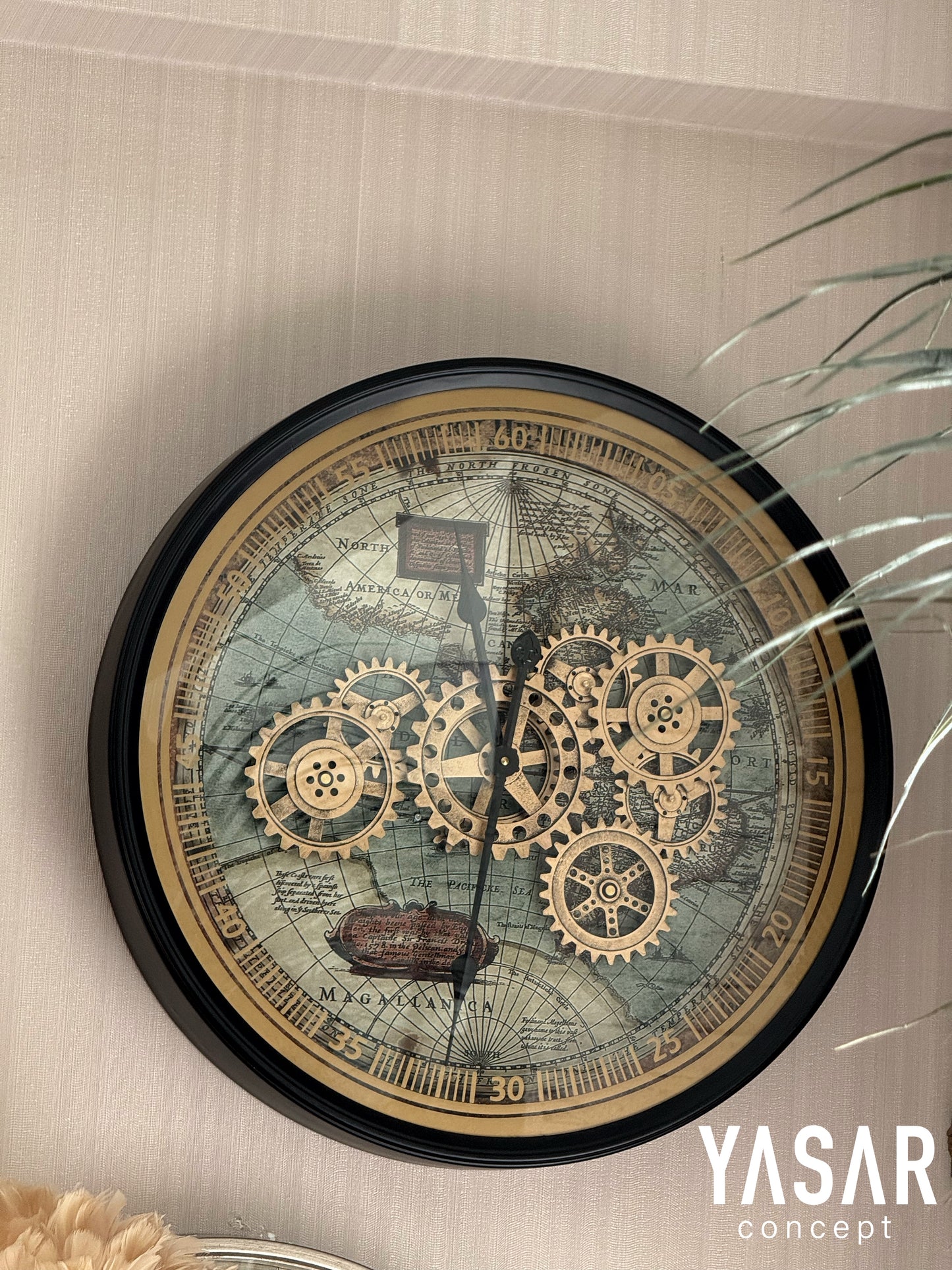 World Map Dünya Haritalı Metal Çarklı Duvar Saati 60 Cm