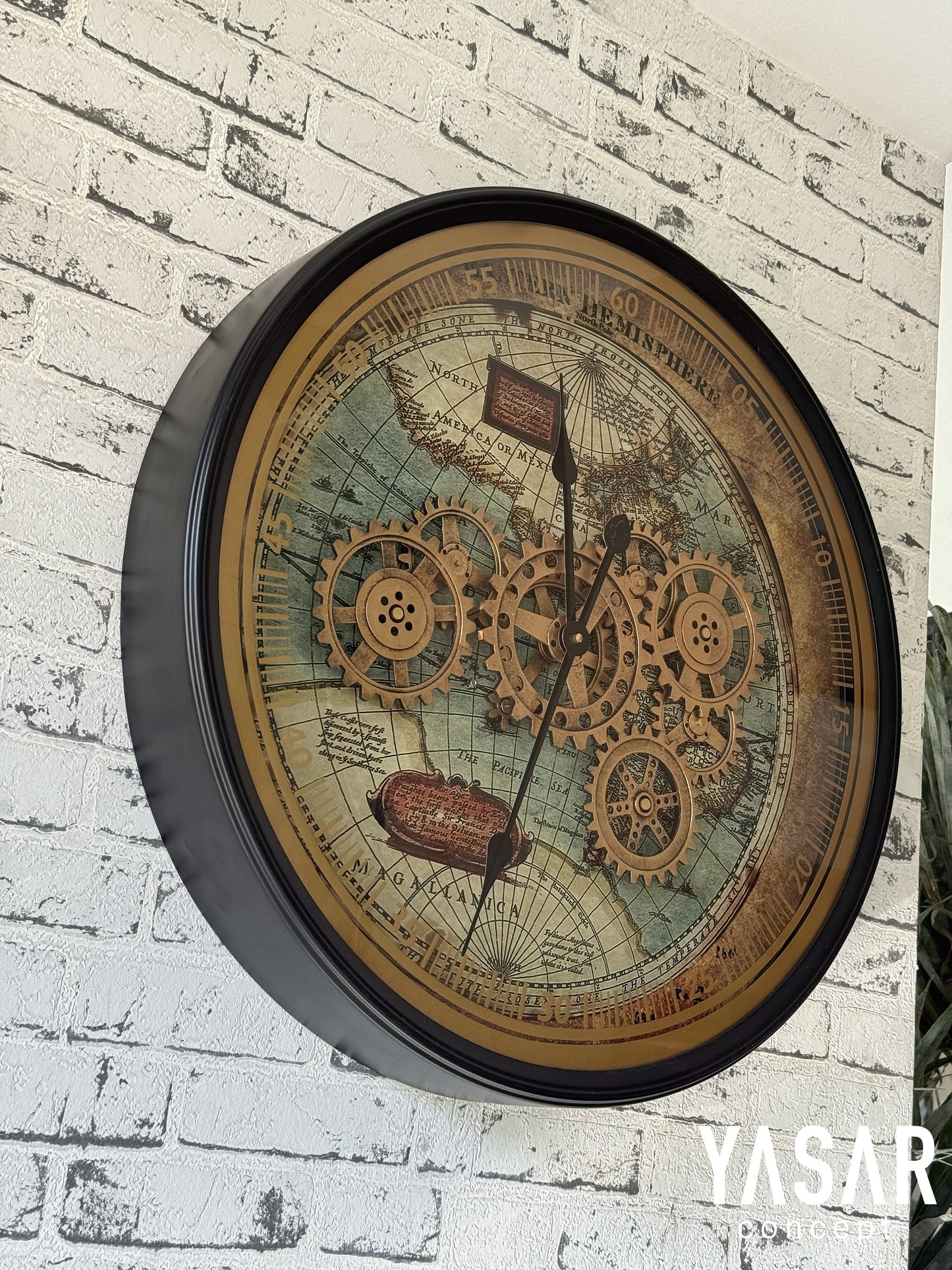 World Map Dünya Haritalı Metal Çarklı Duvar Saati 60 Cm