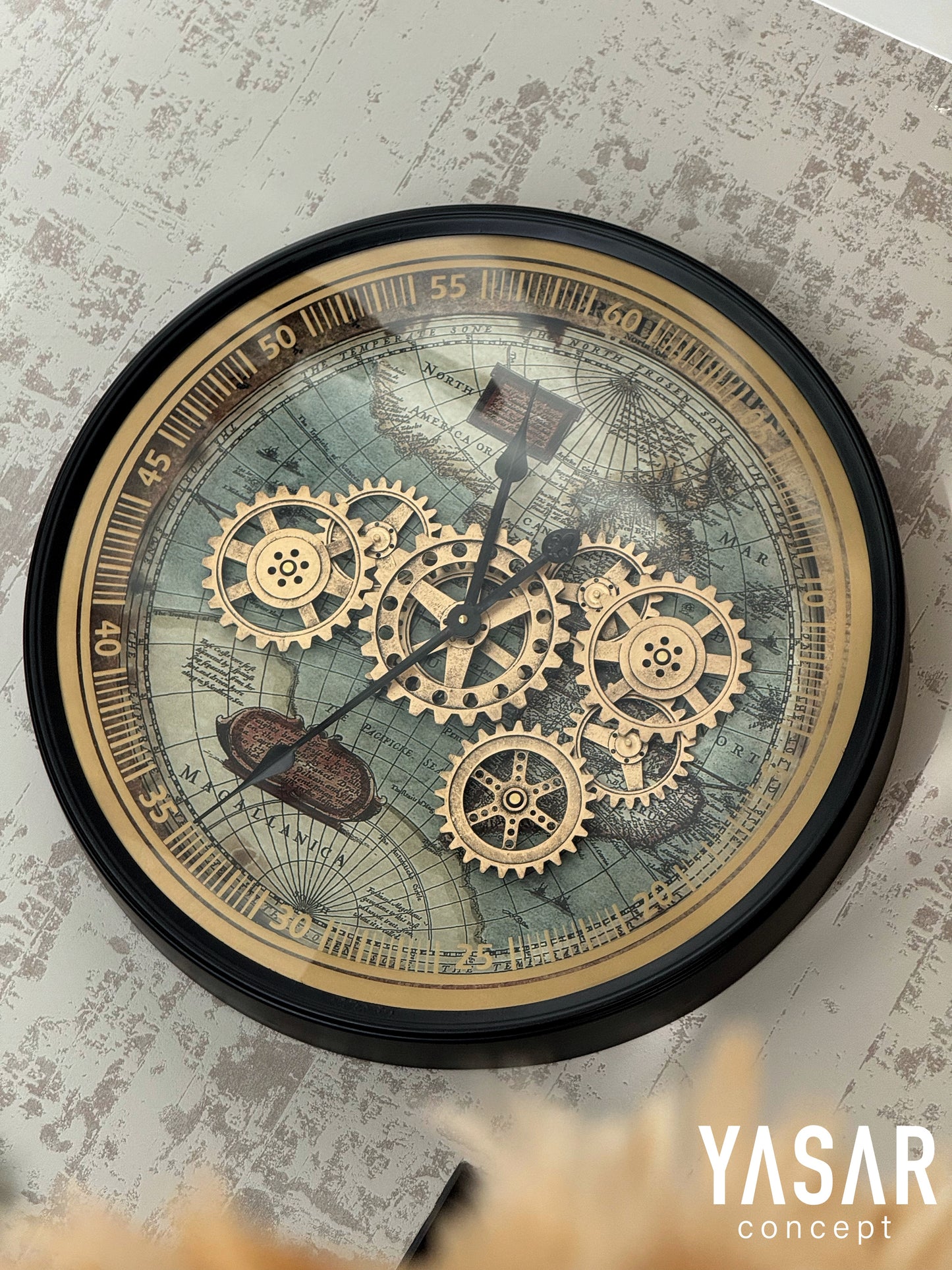 World Map Dünya Haritalı Metal Çarklı Duvar Saati 60 Cm