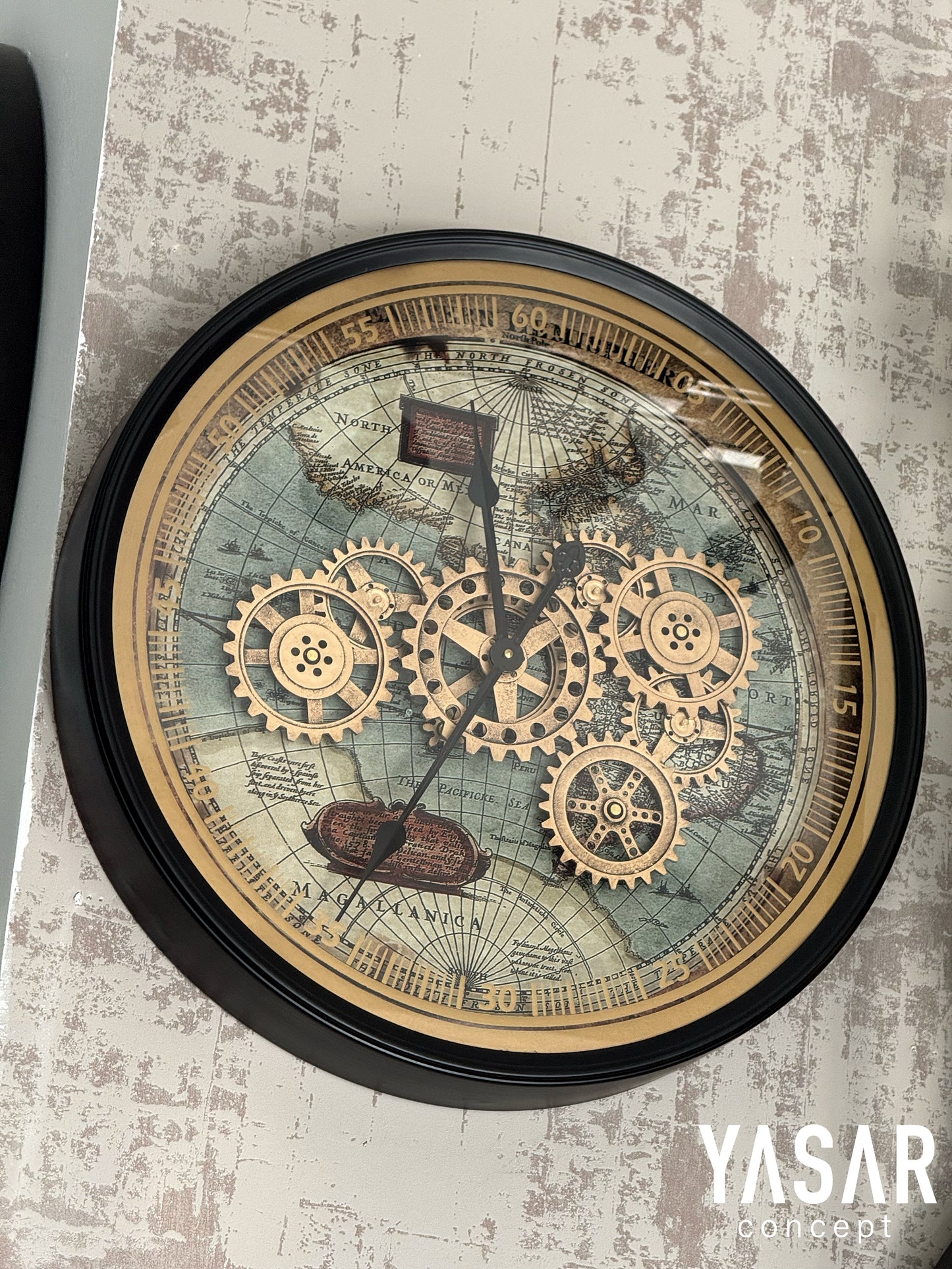 World Map Dünya Haritalı Metal Çarklı Duvar Saati 60 Cm