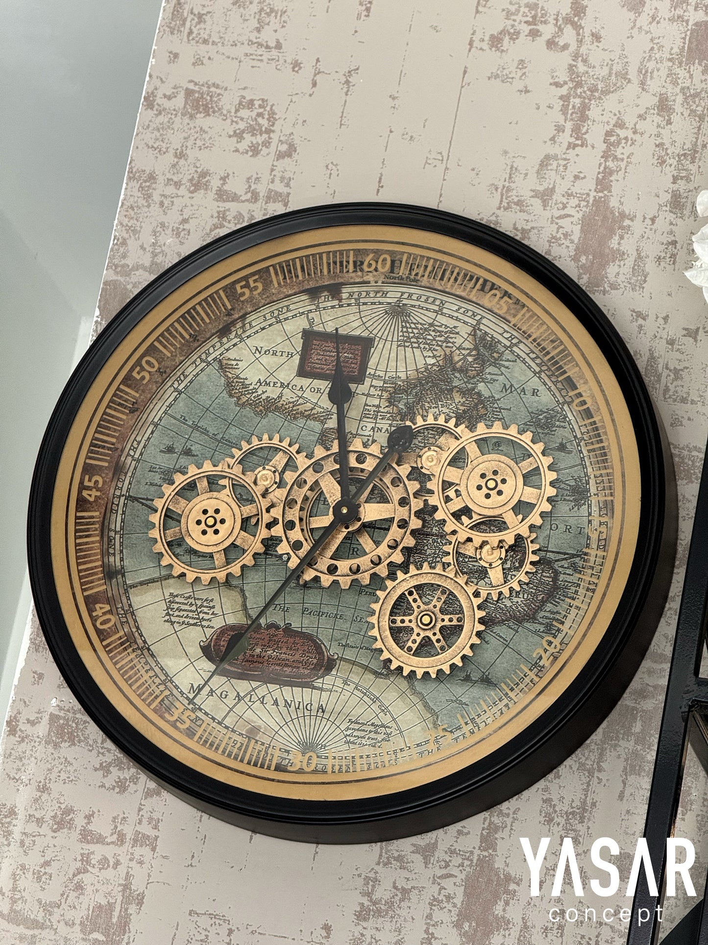 World Map Dünya Haritalı Metal Çarklı Duvar Saati 60 Cm