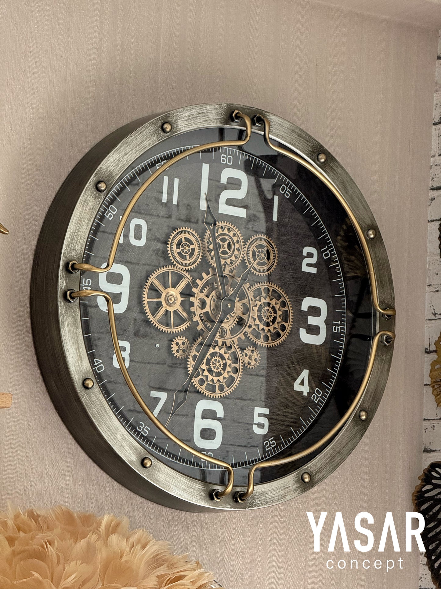 Twelve Metal Çarklı Duvar Saati 60 Cm