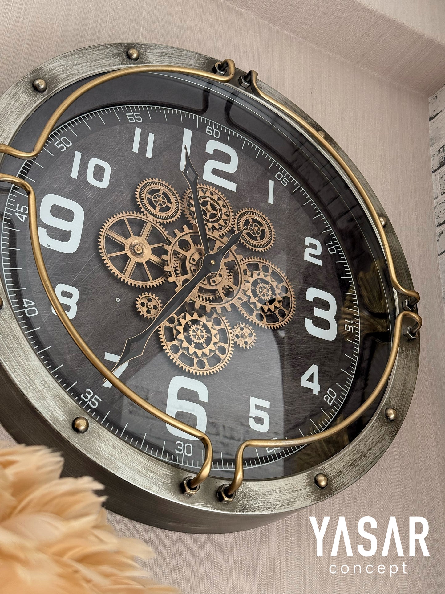 Twelve Metal Çarklı Duvar Saati 60 Cm