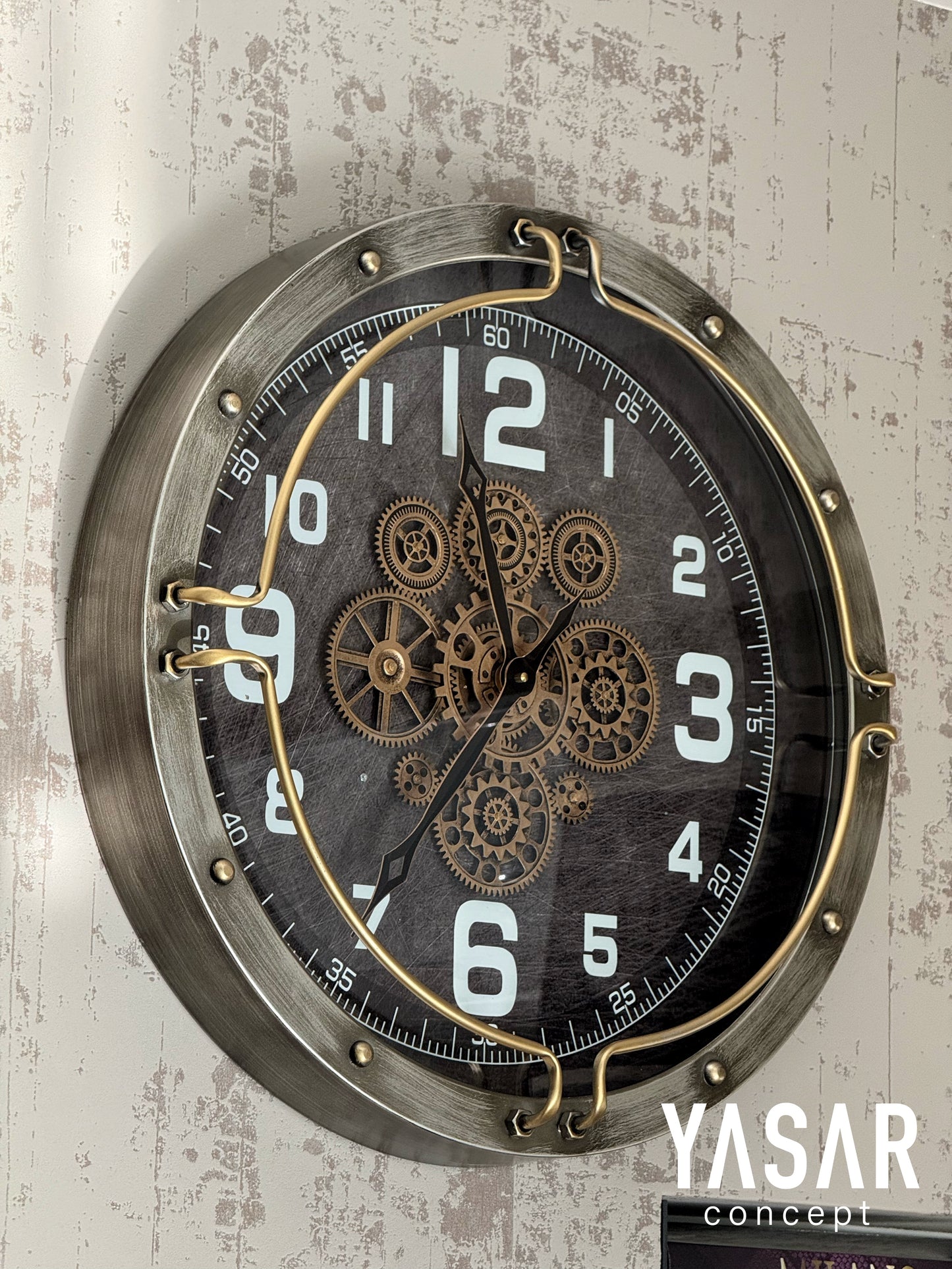 Twelve Metal Çarklı Duvar Saati 60 Cm