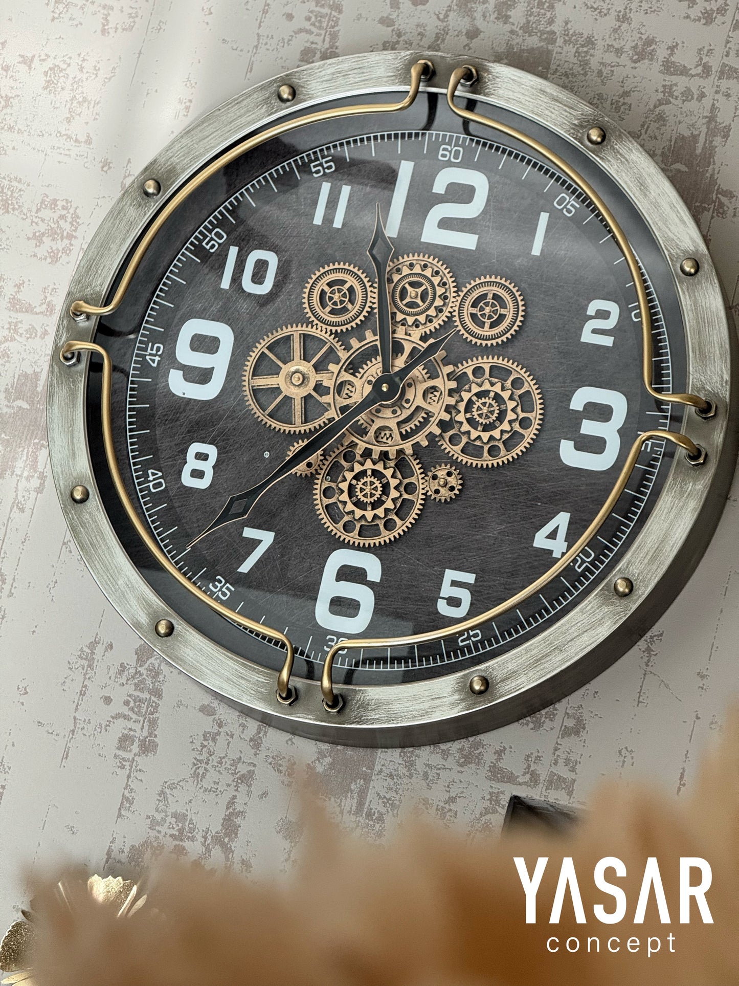 Twelve Metal Çarklı Duvar Saati 60 Cm