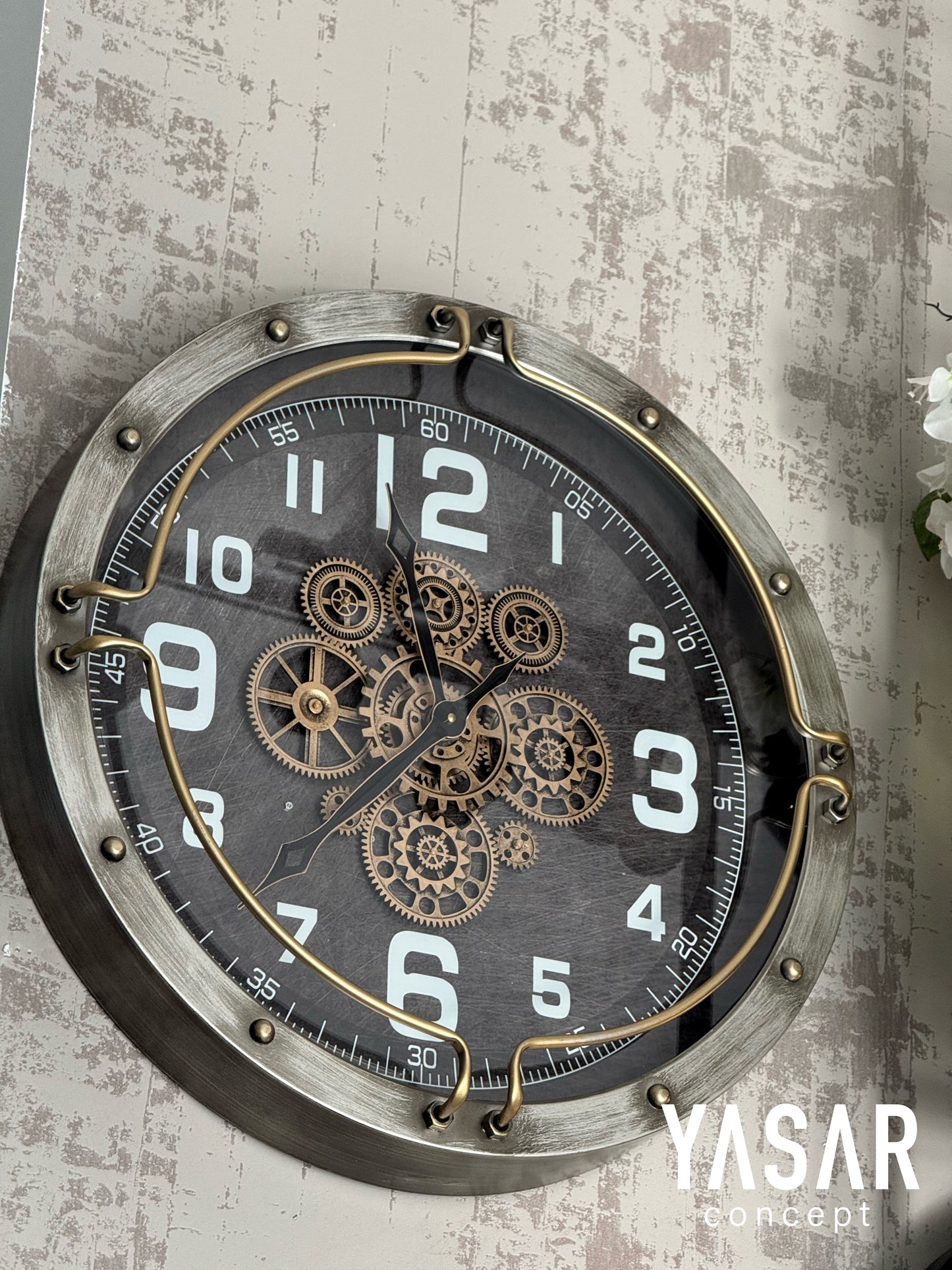 Twelve Metal Çarklı Duvar Saati 60 Cm