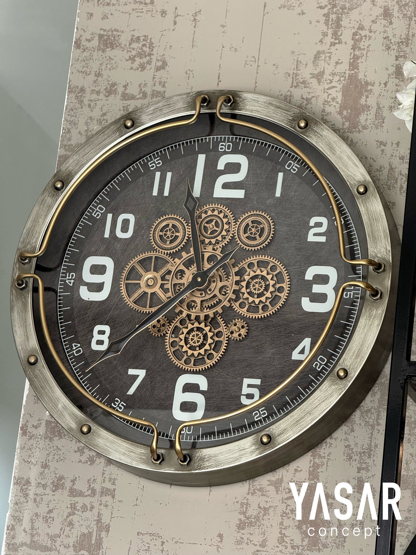 Twelve Metal Çarklı Duvar Saati 60 Cm