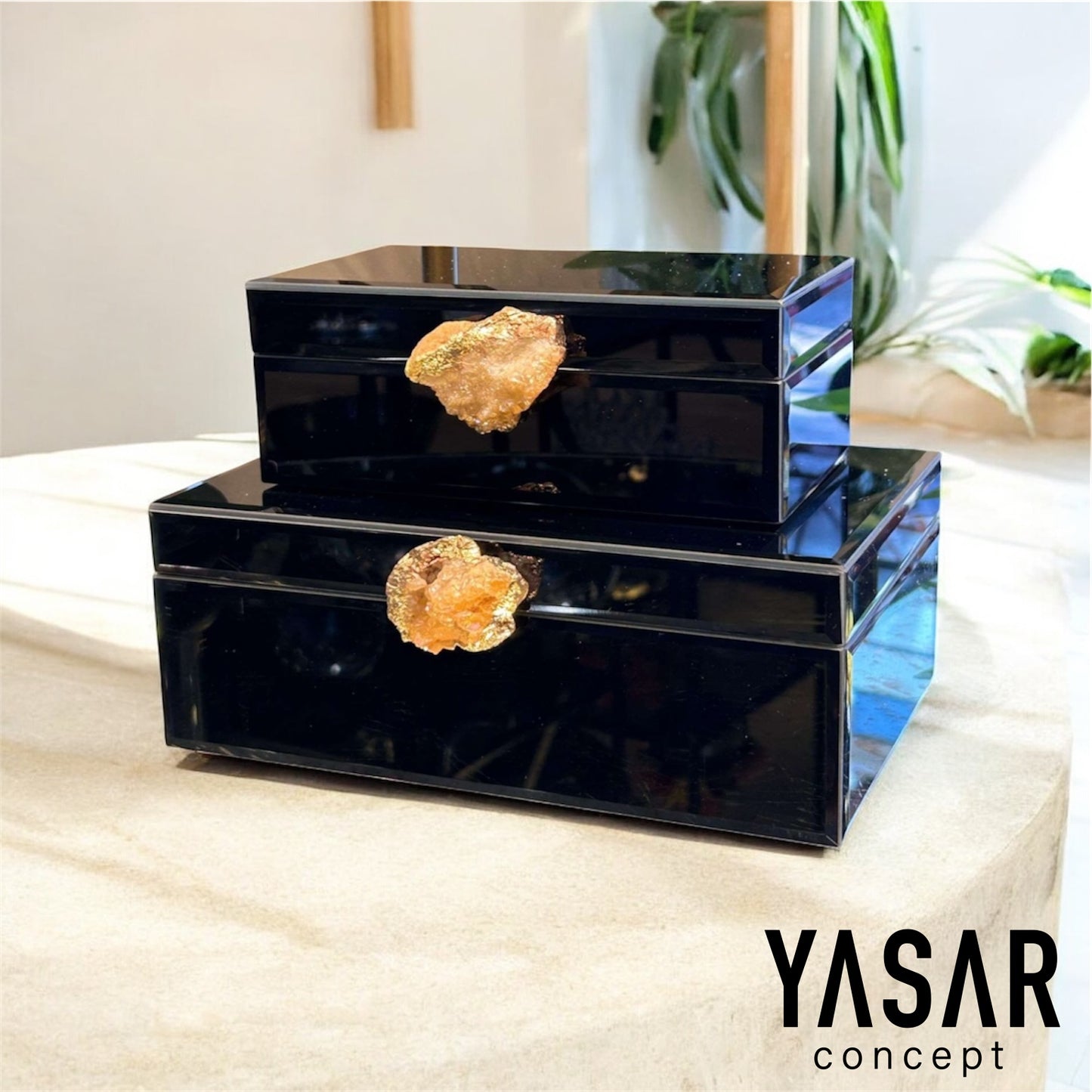 2'Li Glisca Dekoratif Kutu Doğal Taşlı Siyah