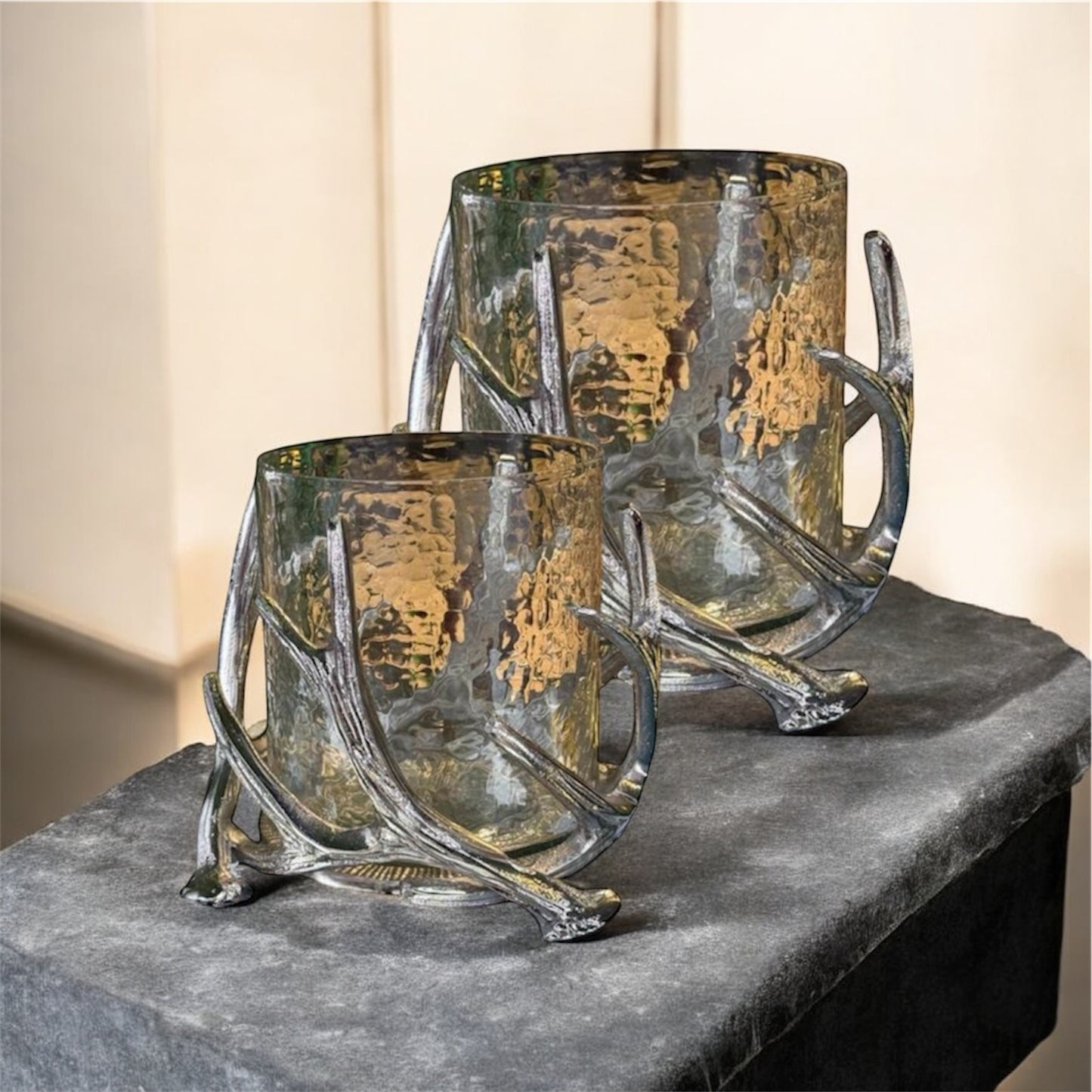 Antaluce Boynuz Detaylı Mumluk Set Gold