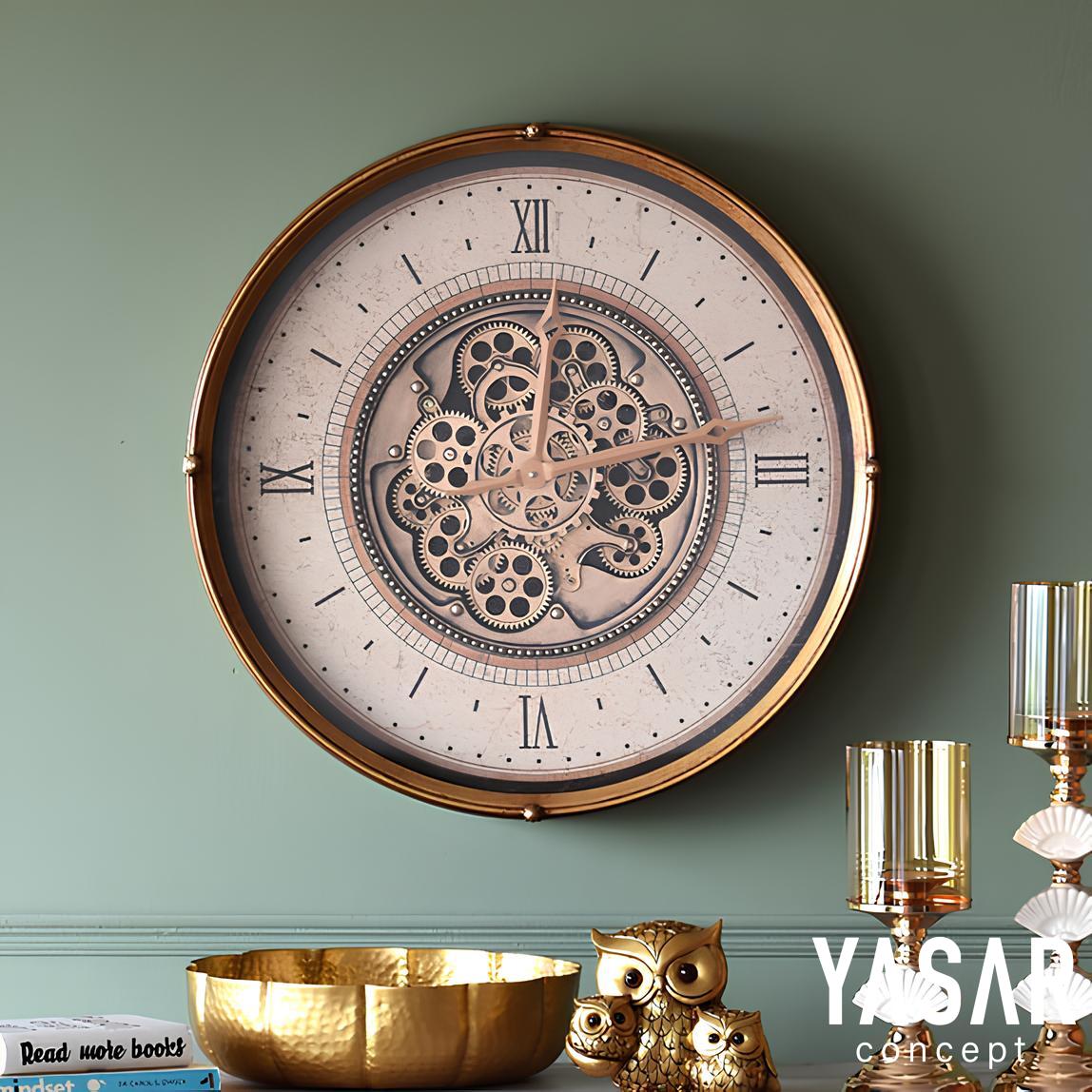 Chronowheel Metal Çarklı Duvar Saati Antik Gold 60 Cm