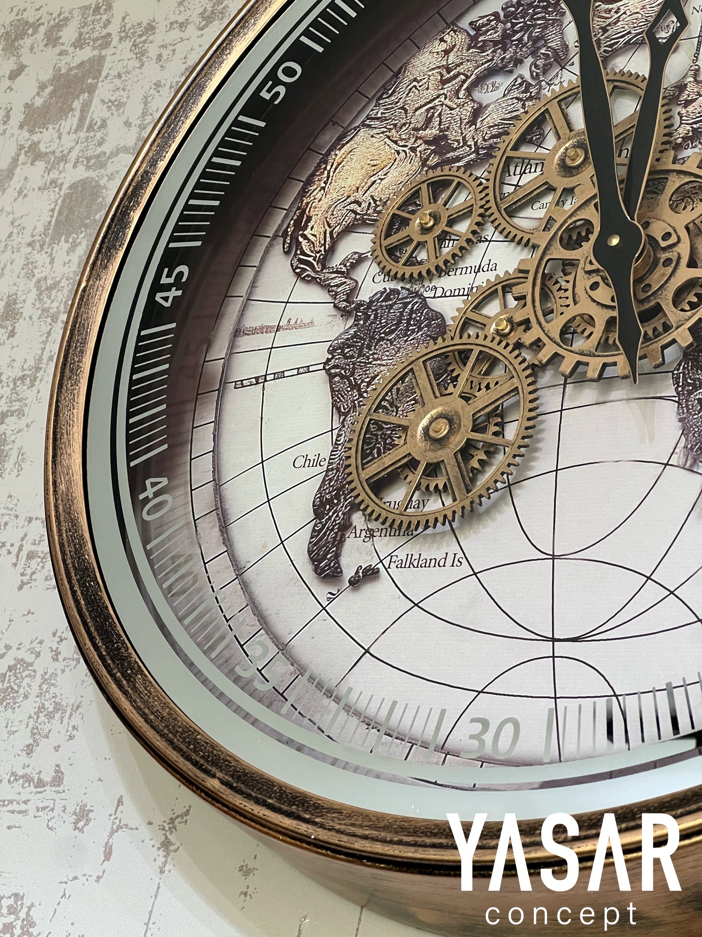 Eastern Clock Dünya Haritalı Metal Çarklı Duvar Saati 60 Cm