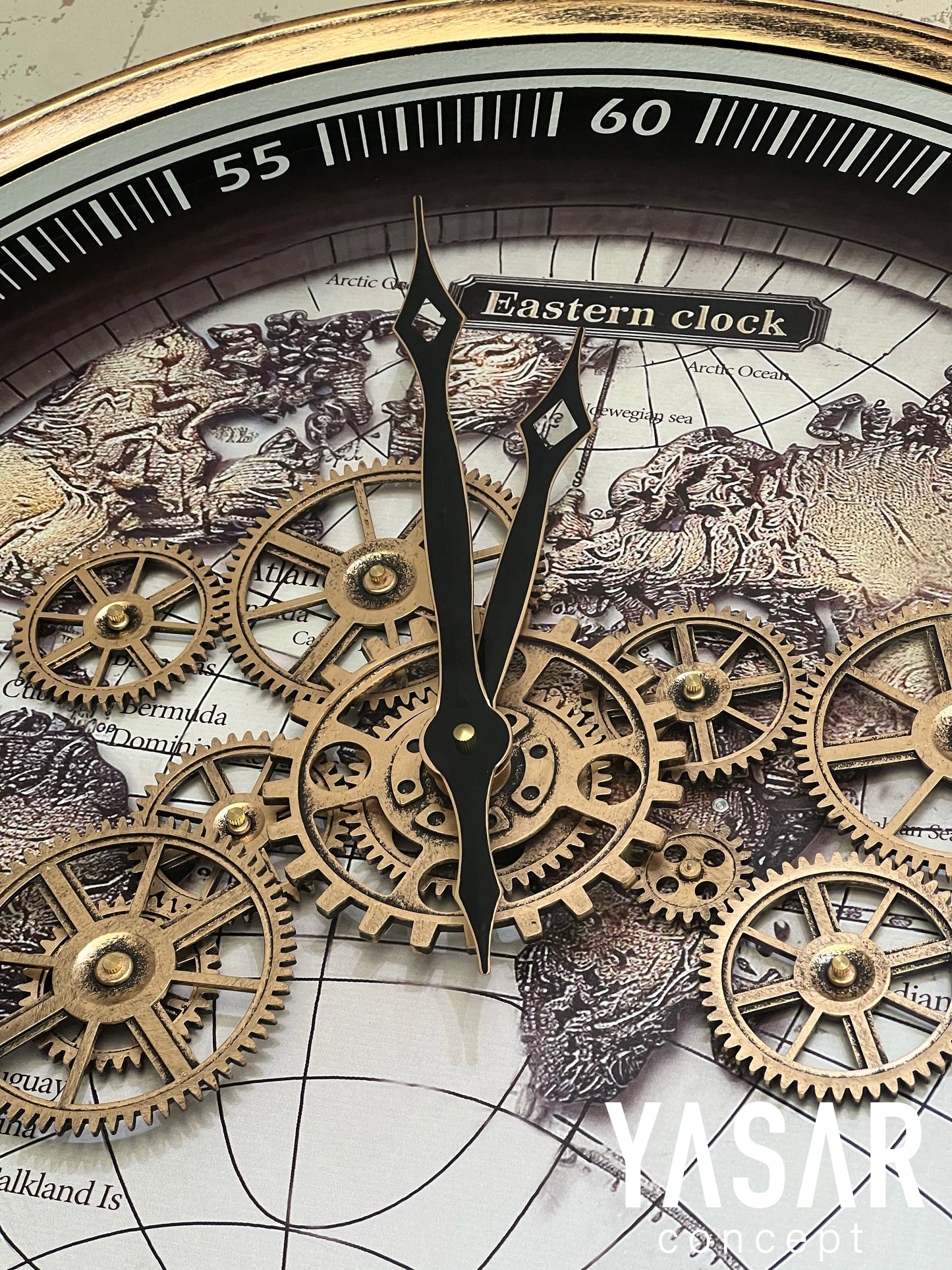 Eastern Clock Dünya Haritalı Metal Çarklı Duvar Saati 60 Cm