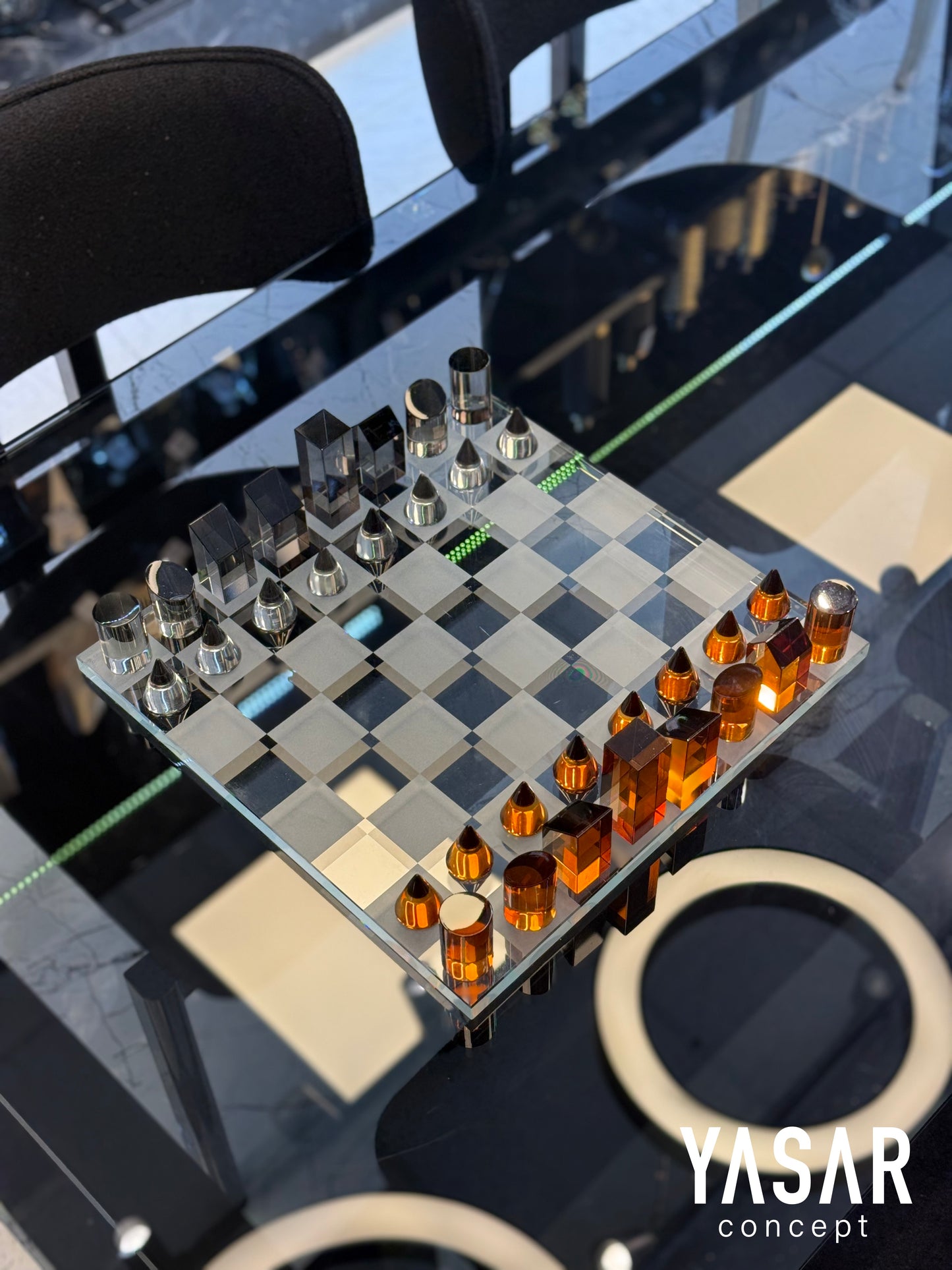 Vitreus Kristal Satranç Takımı Amber Füme