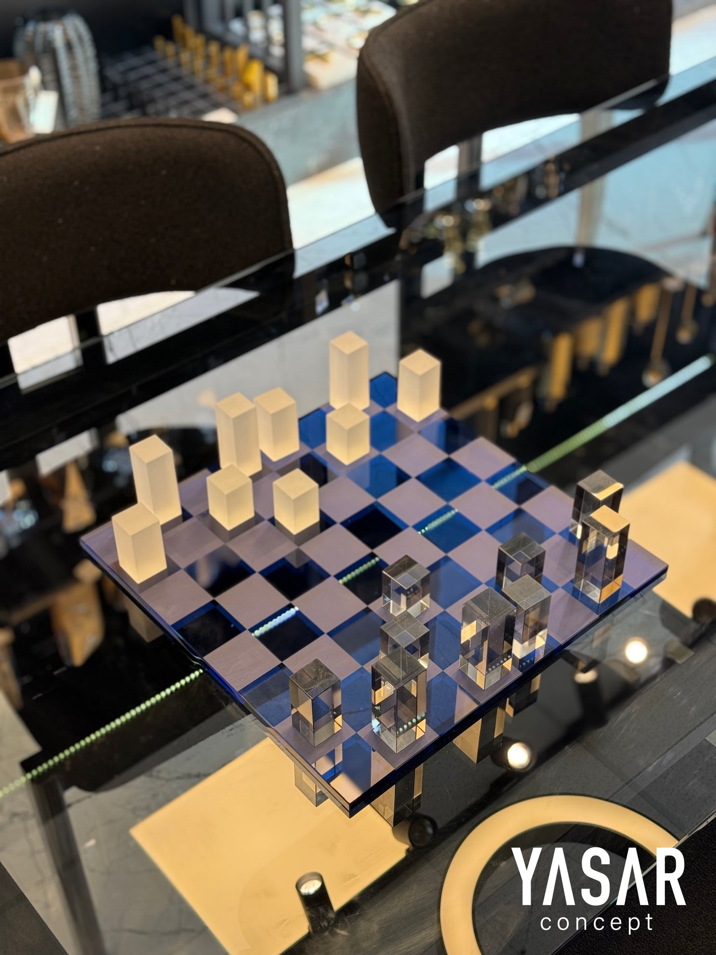 Icelytic Kristal Satranç Dekor Siyah Şeffaf Lacivert