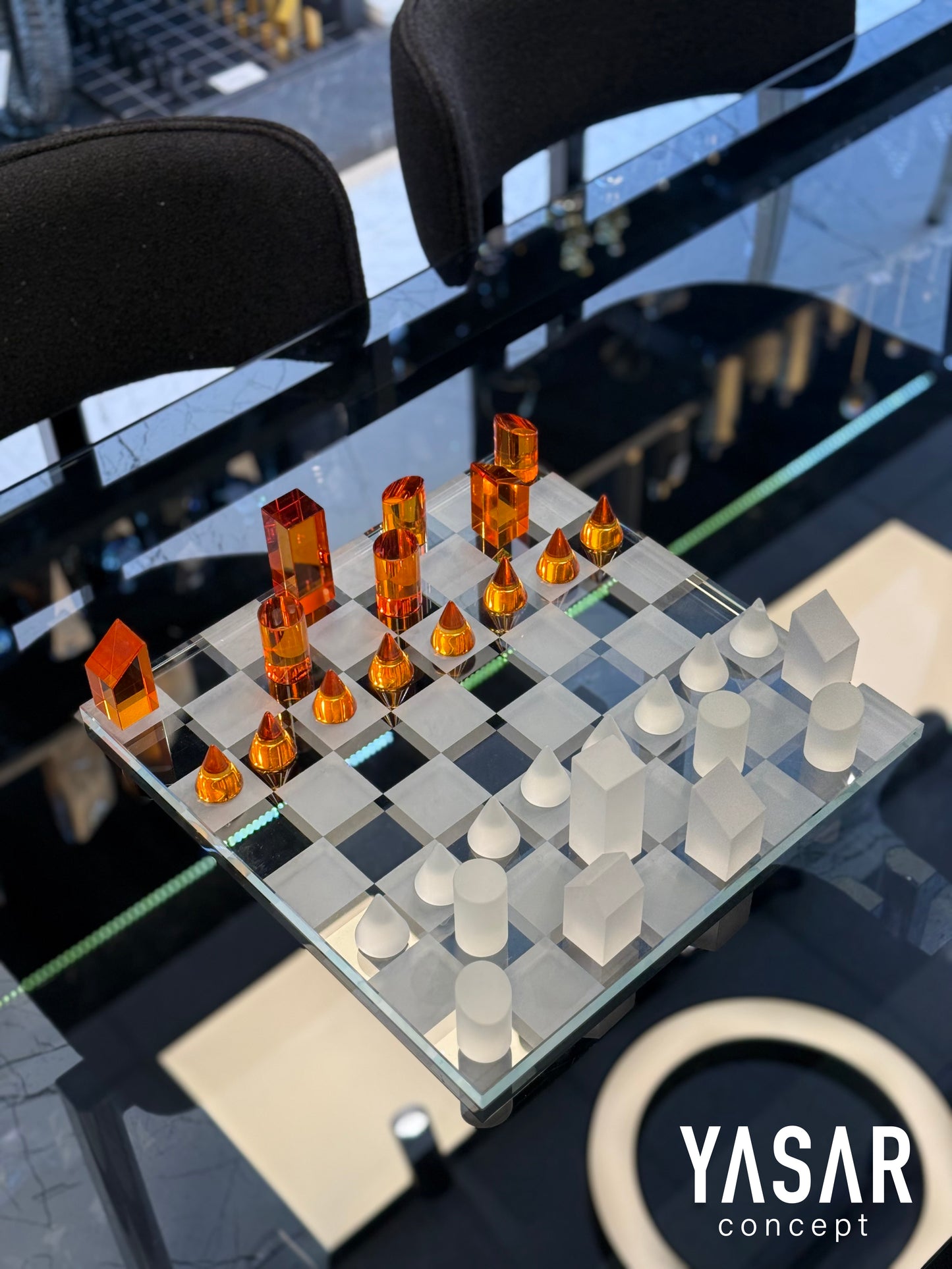 Vitreus Kristal Satranç Takımı Amber Şeffaf