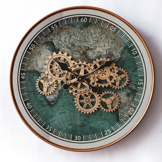 Imperio Dünya Haritalı Metal Çarklı Duvar Saati 60 Cm