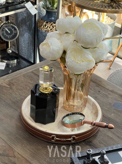 Lederra Traverten Mermer Deri Tepsi 25 Cm