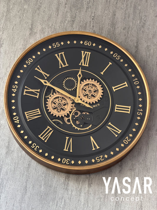 Obsidian Metal Çarklı Duvar Saati 60 Cm
