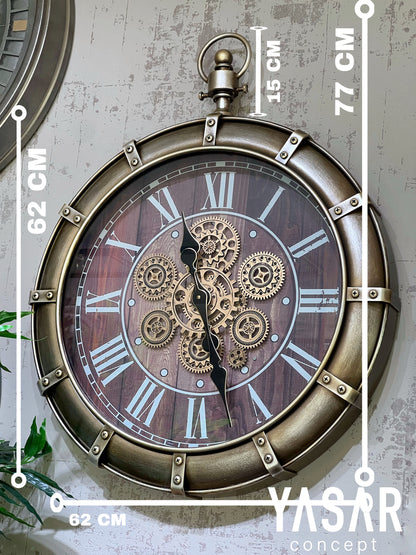 Nostalith Metal Çarklı Duvar Saati 62x77 Cm