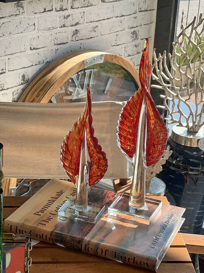 Silvanis Cam Yaprak Obje Set Turuncu Kırmızı