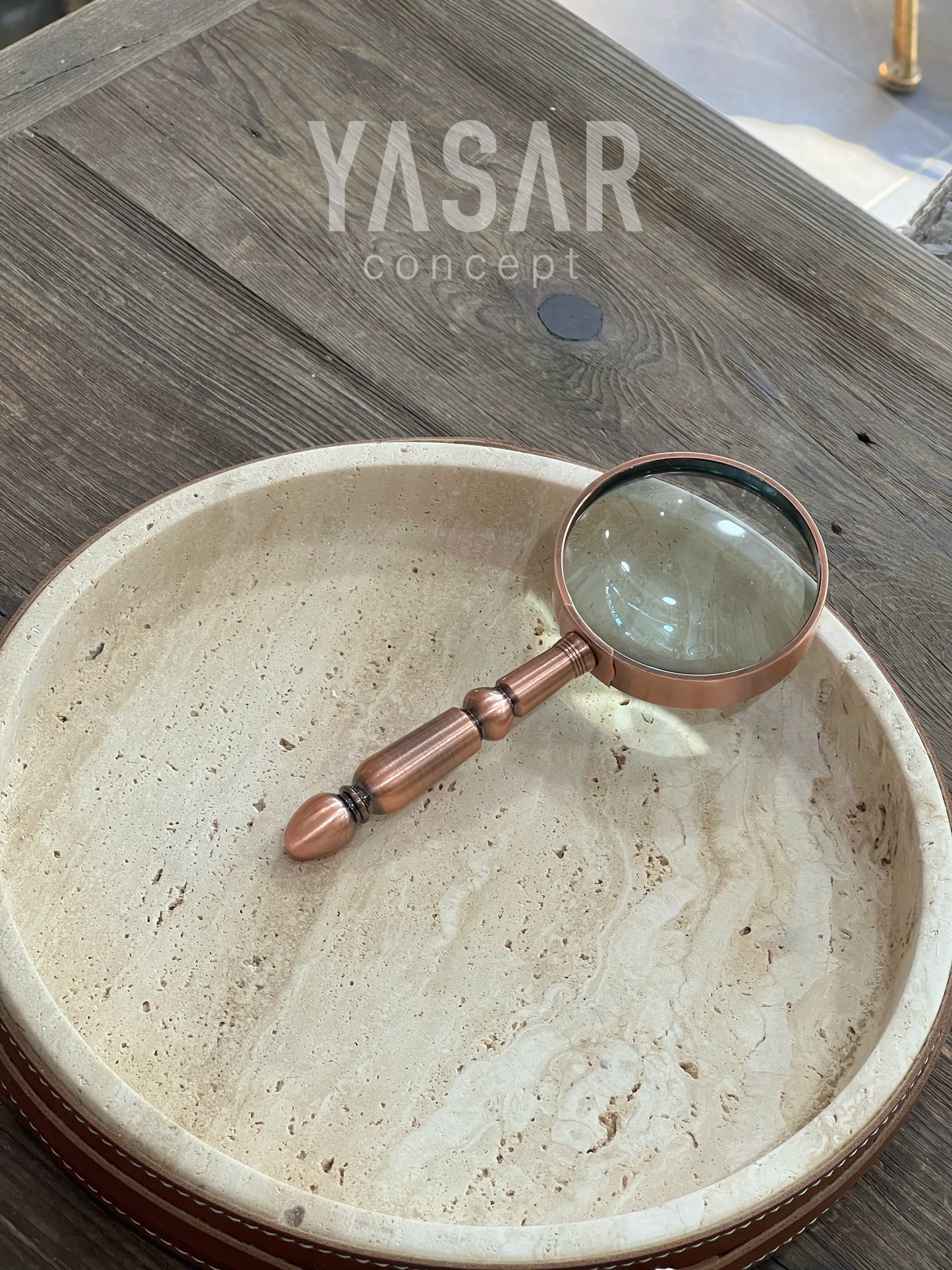 Lederra Traverten Mermer Deri Tepsi 25 Cm