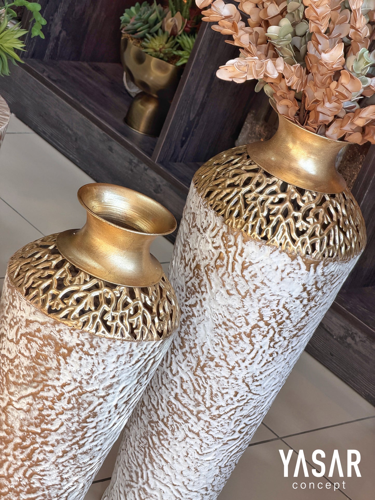 Altessa Metal Yer Vazosu Set 25x55 Cm ve 28x72 Cm
