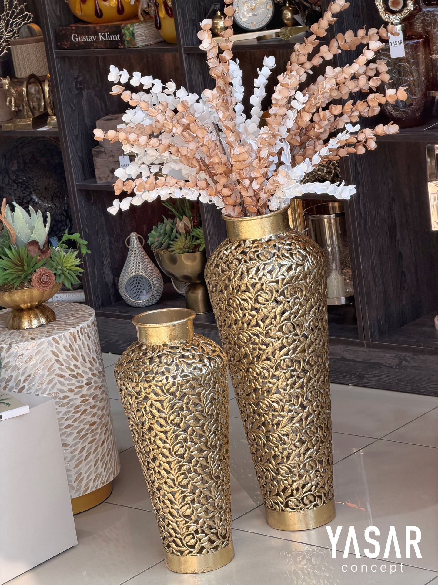 Arezzo Metal Yer Vazosu Set 25x55 Cm ve 28x72 Cm